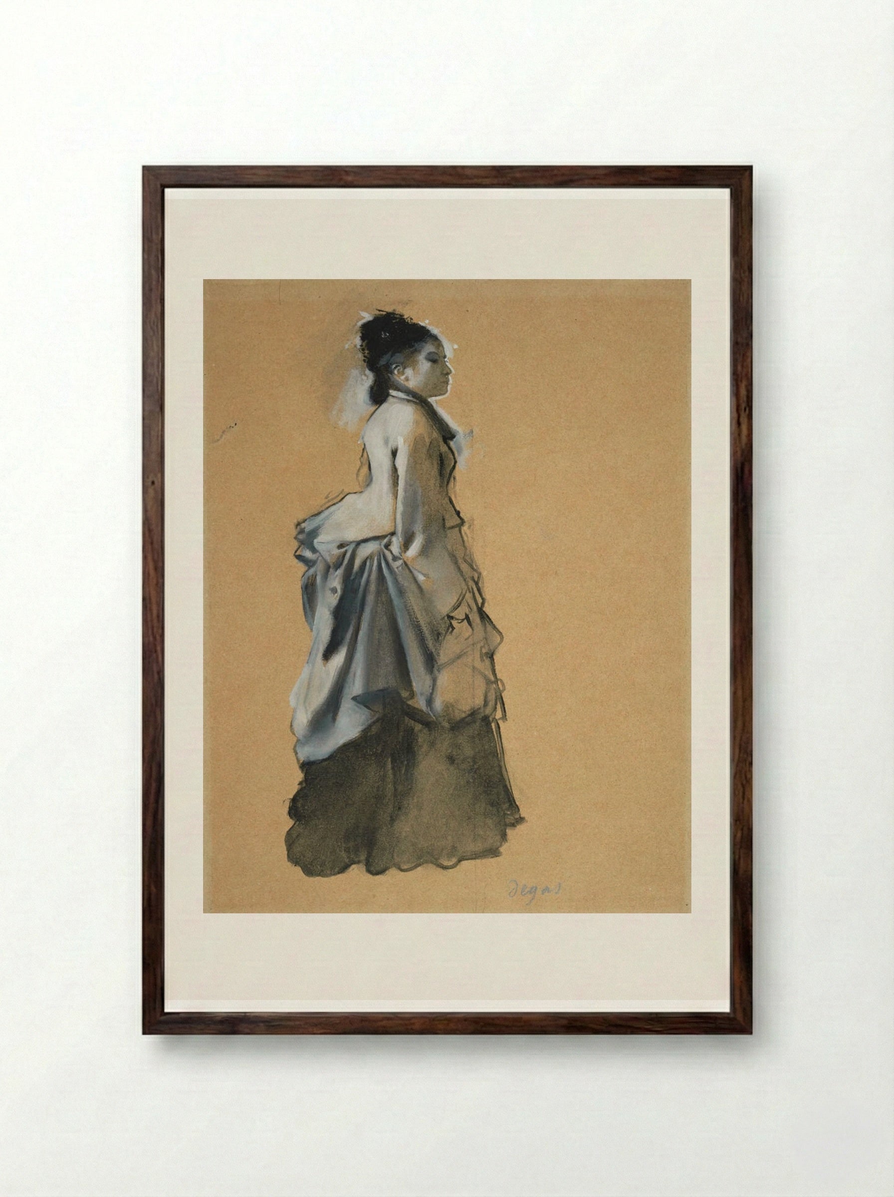 Young Woman in Street Costume - Hilaire-Germain-Edgar Degas - Framed Print Dark Wood