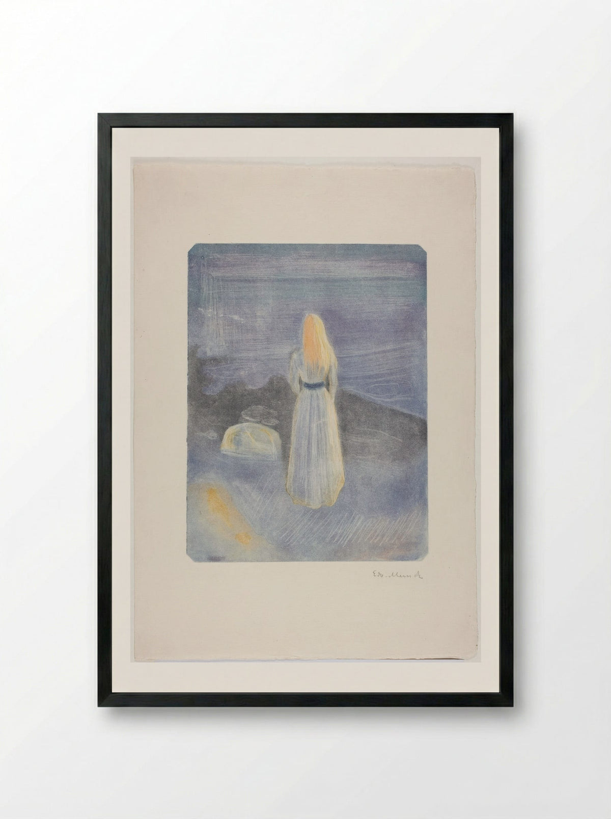 Young Woman on the Beach - Edvard Munch - Framed Print Black