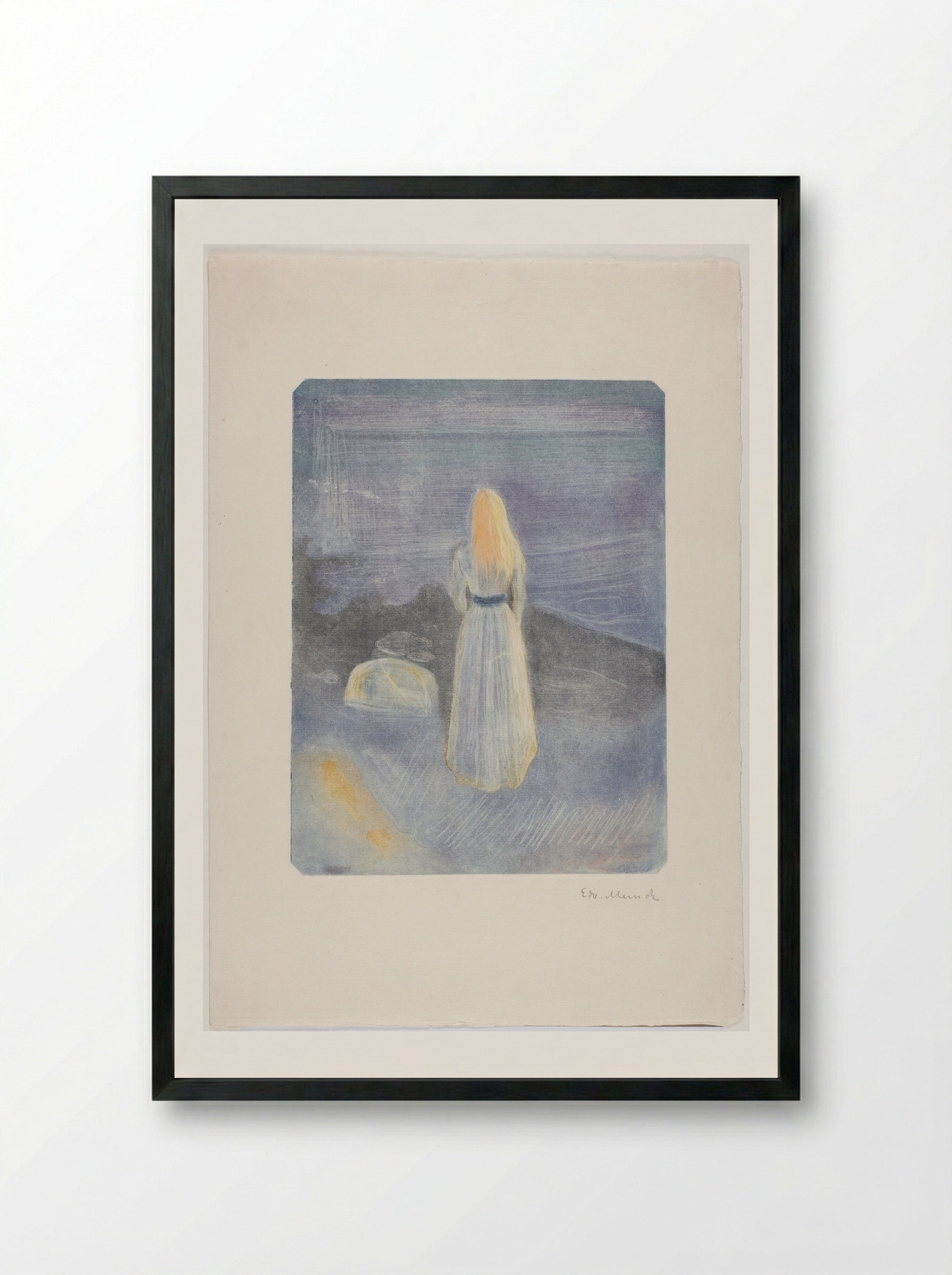 Young Woman on the Beach - Edvard Munch - Framed Print Black