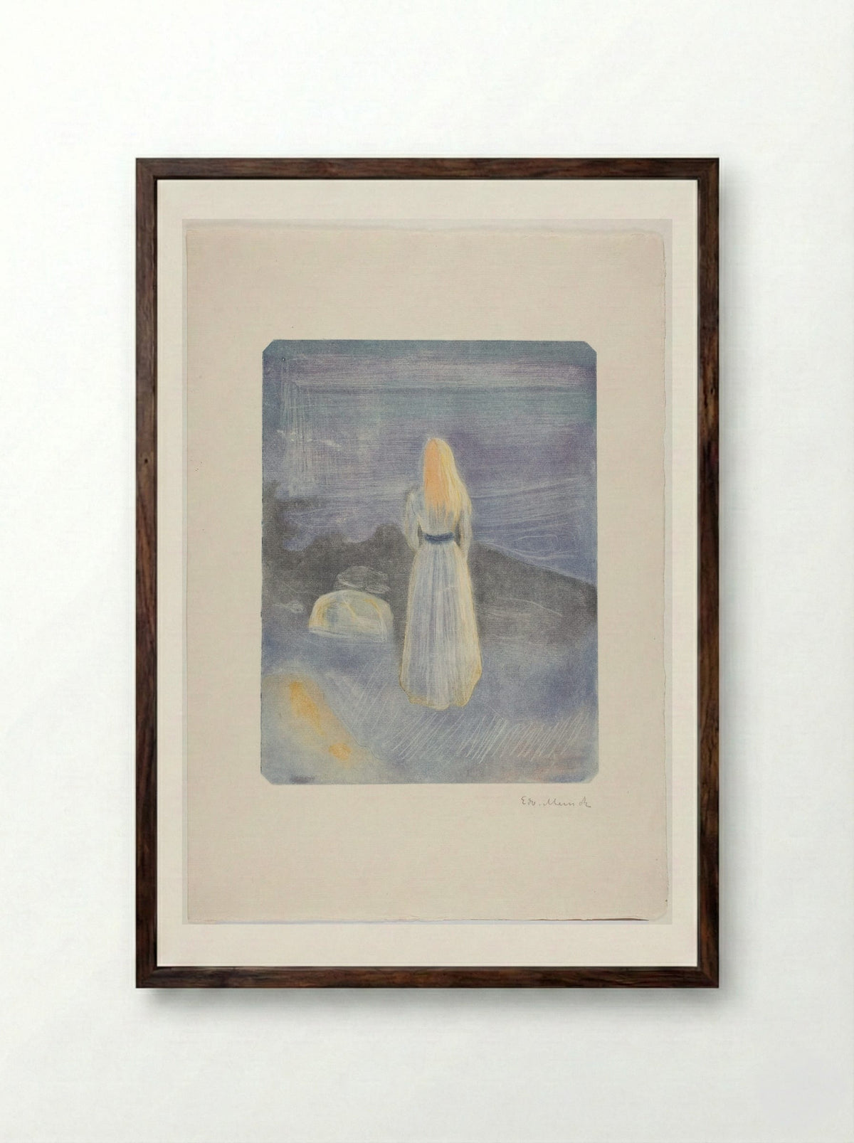 Young Woman on the Beach - Edvard Munch - Framed Print Dark Wood