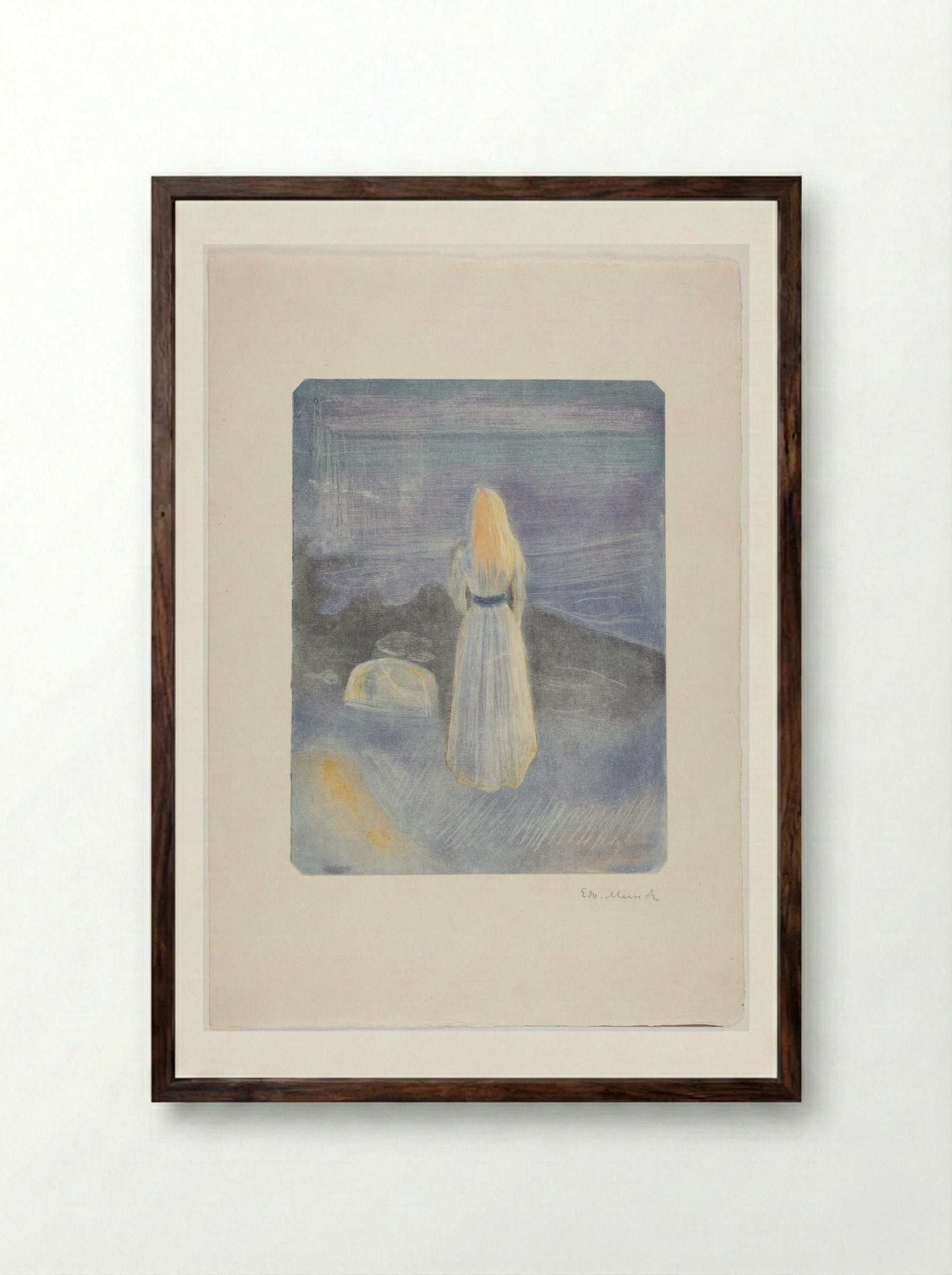 Young Woman on the Beach - Edvard Munch - Framed Print Dark Wood