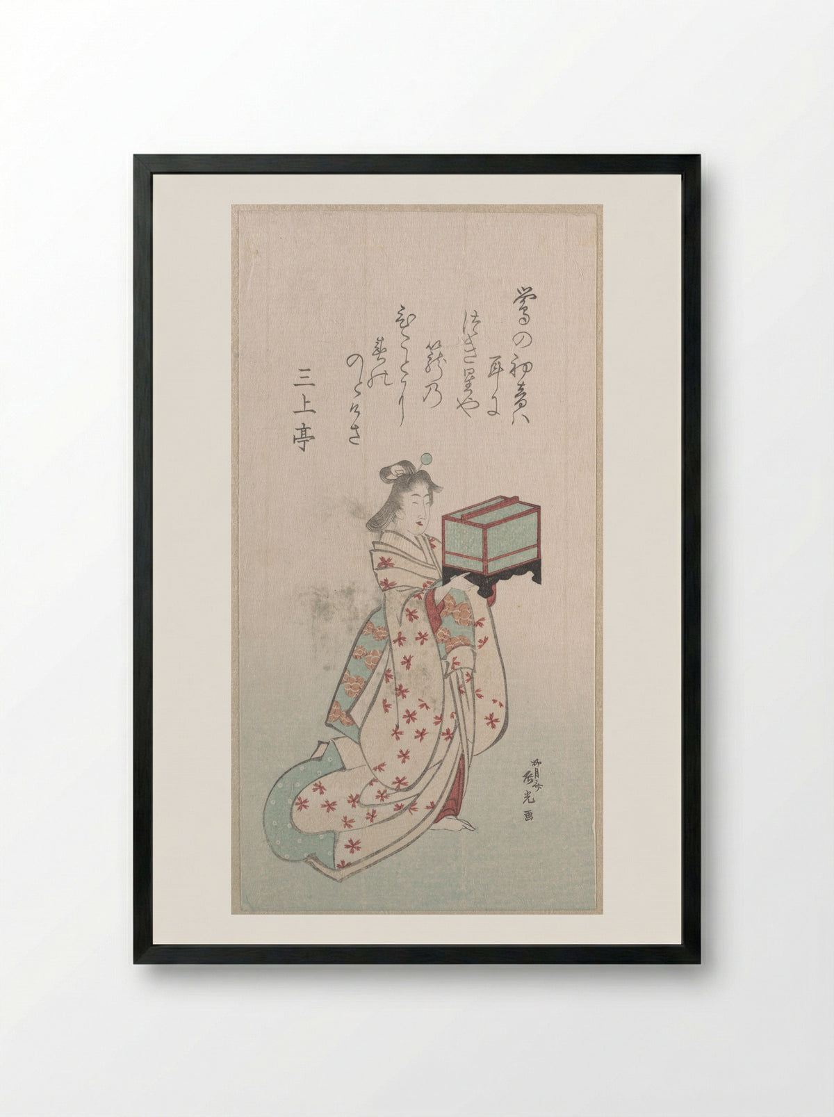 Young Woman with a Birdcage - Ryūgetsusai Shinkō - Framed Print Black