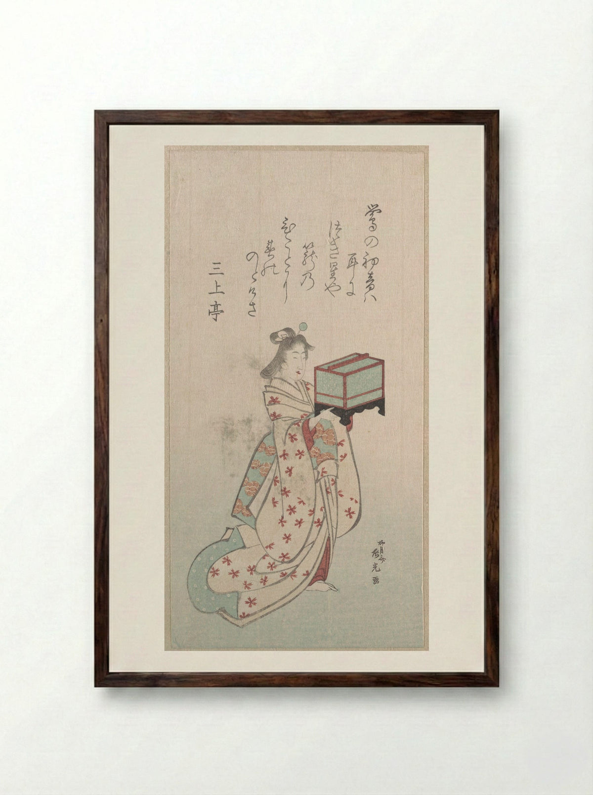 Young Woman with a Birdcage - Ryūgetsusai Shinkō - Framed Print Dark Wood