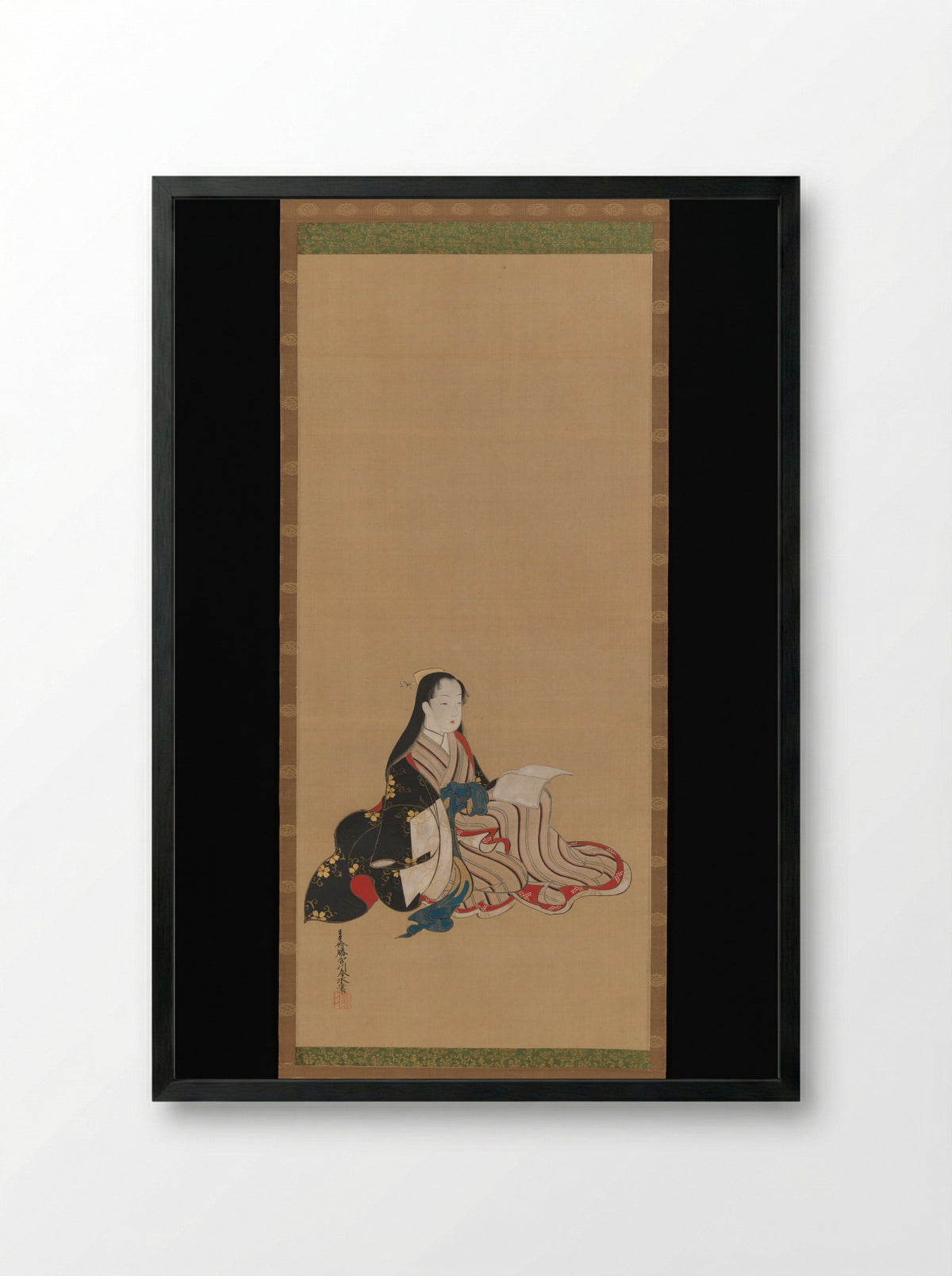 Young Woman with a Book - Miyagawa Shunsui - Framed Print Black