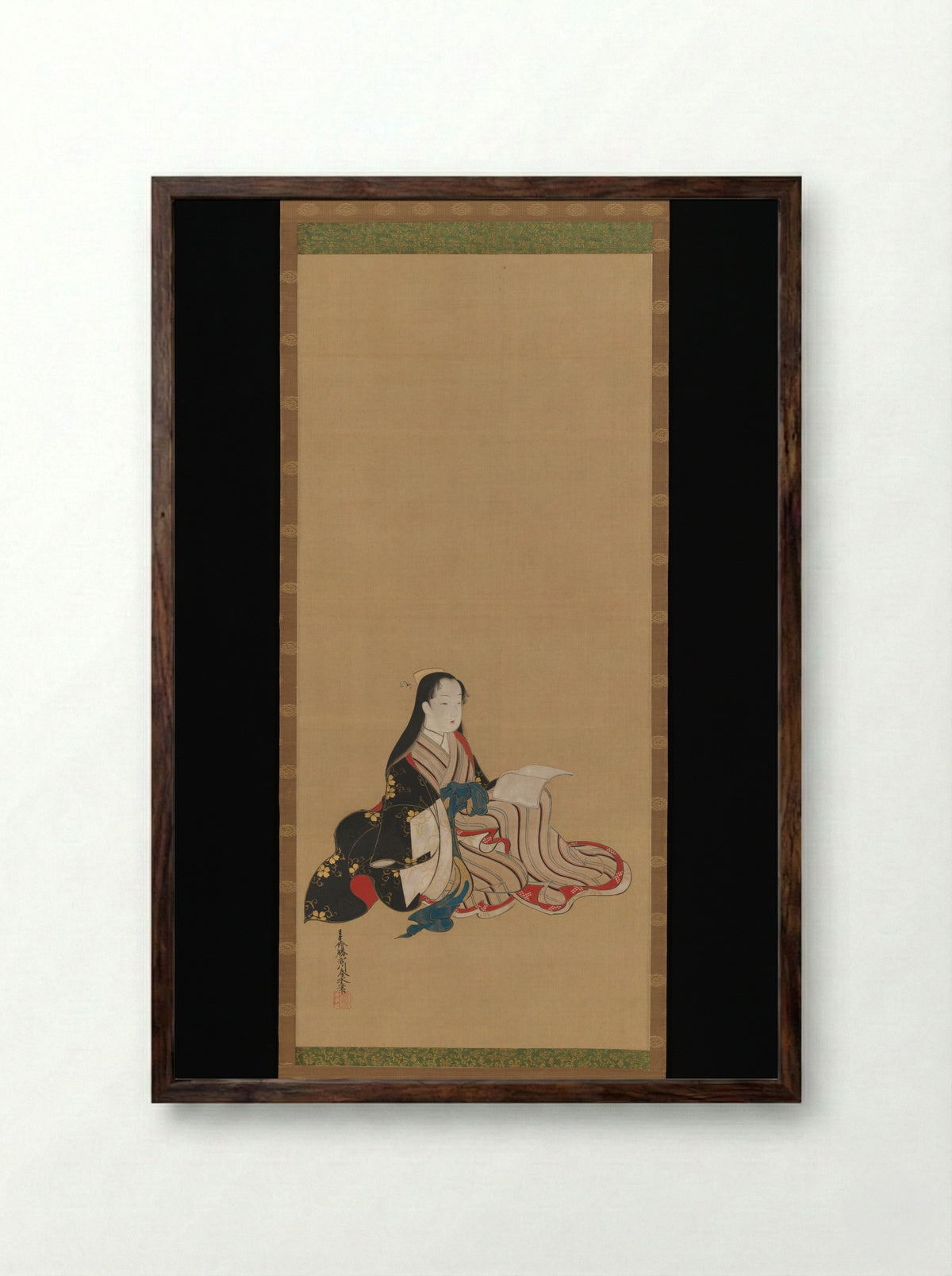 Young Woman with a Book - Miyagawa Shunsui - Framed Print Dark Wood