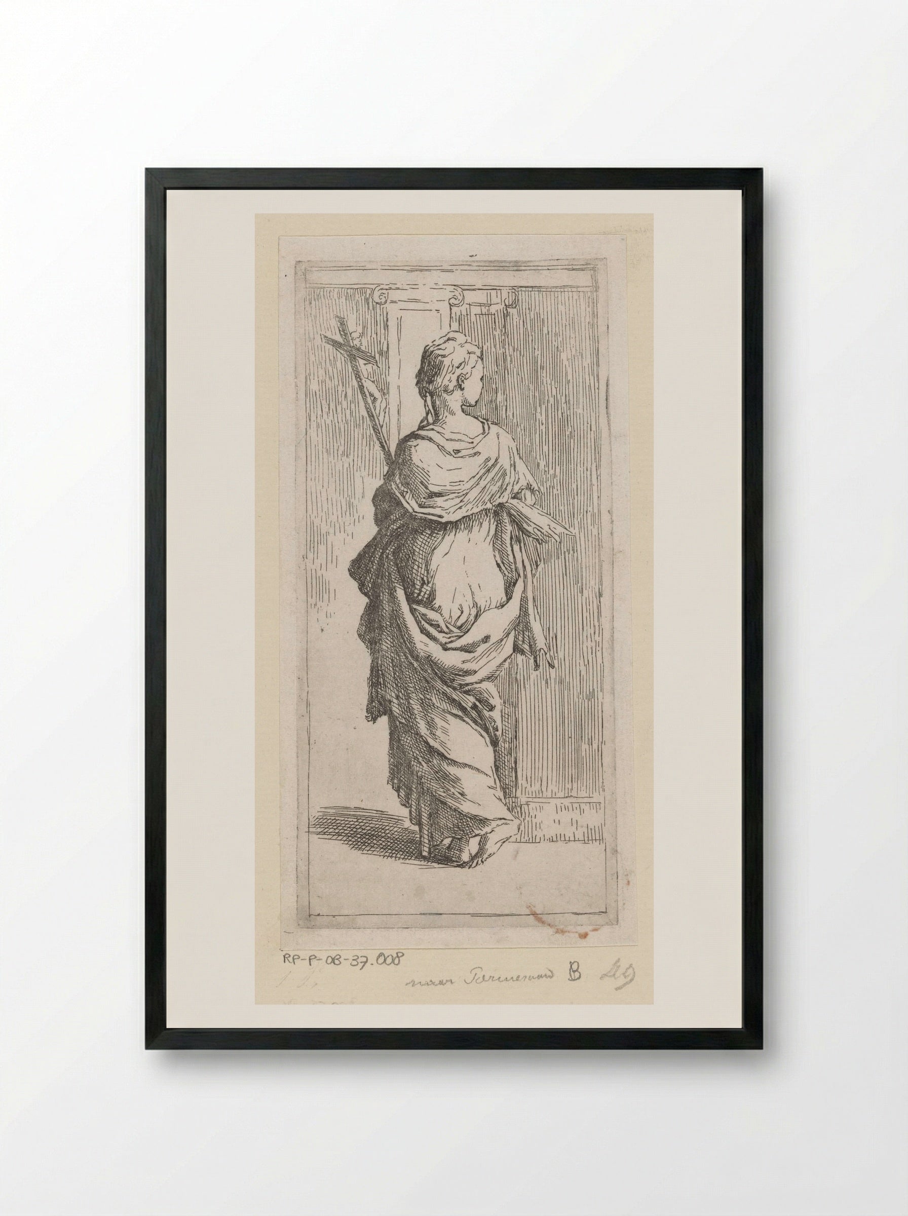 Young Woman with a Crucifix, Seen from Behind - Guido Reni - Framed Print Black