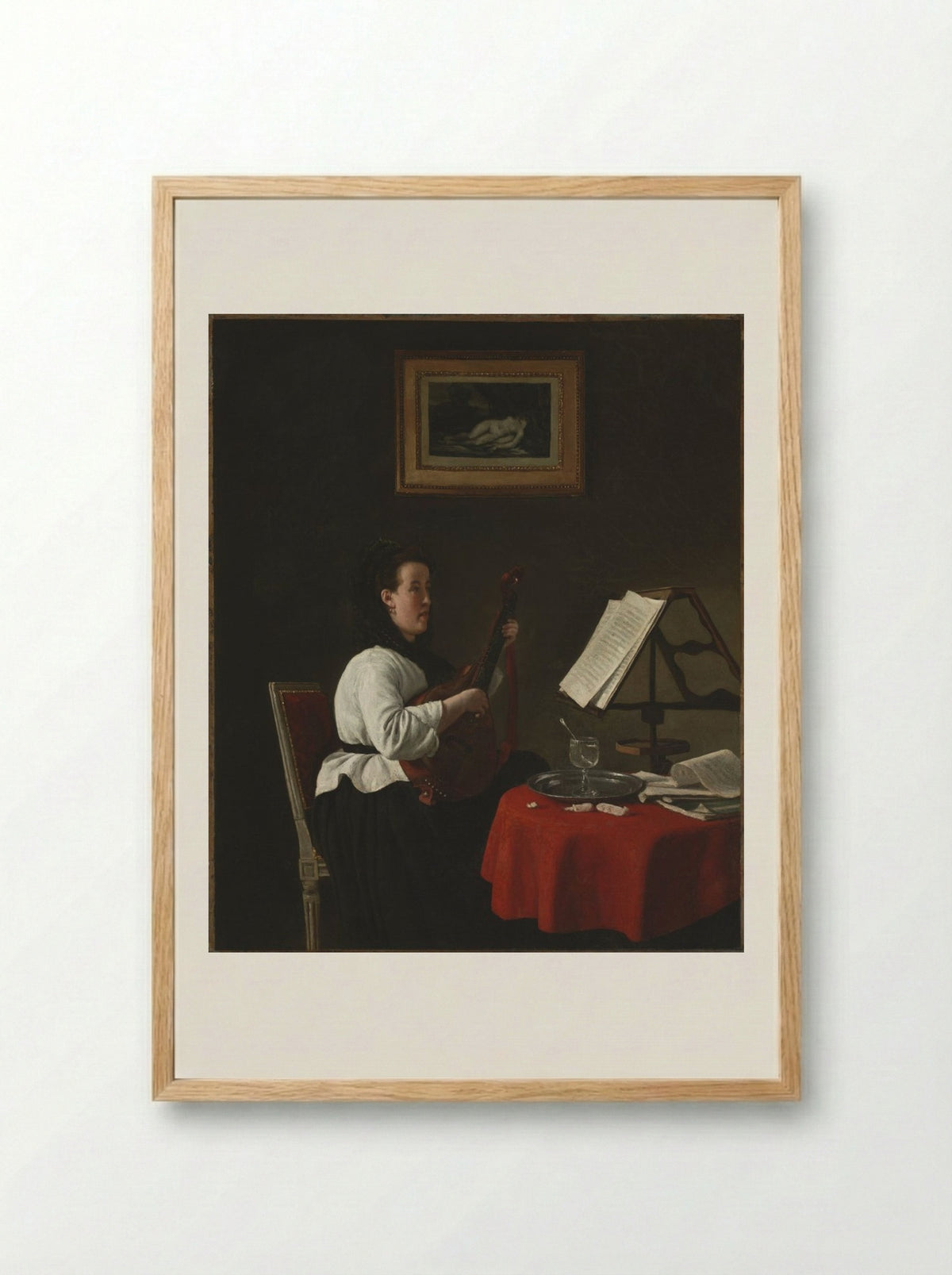 Young Woman with a Mandolin, Portrait of Louison Köhler - François Bonvin - Framed Print Wood
