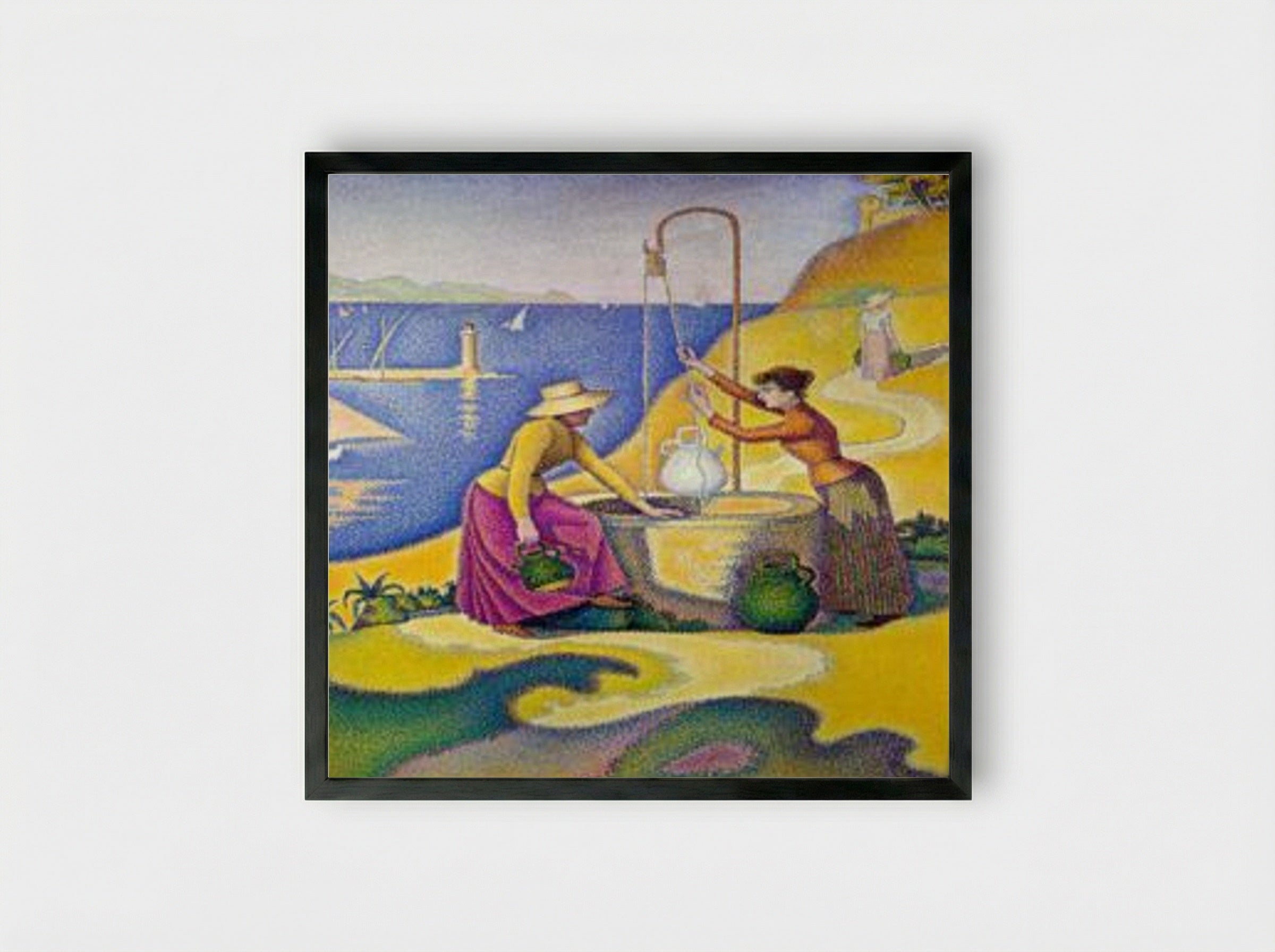 Young Women of Provence at the Well - Paul Signac - Framed Print Black