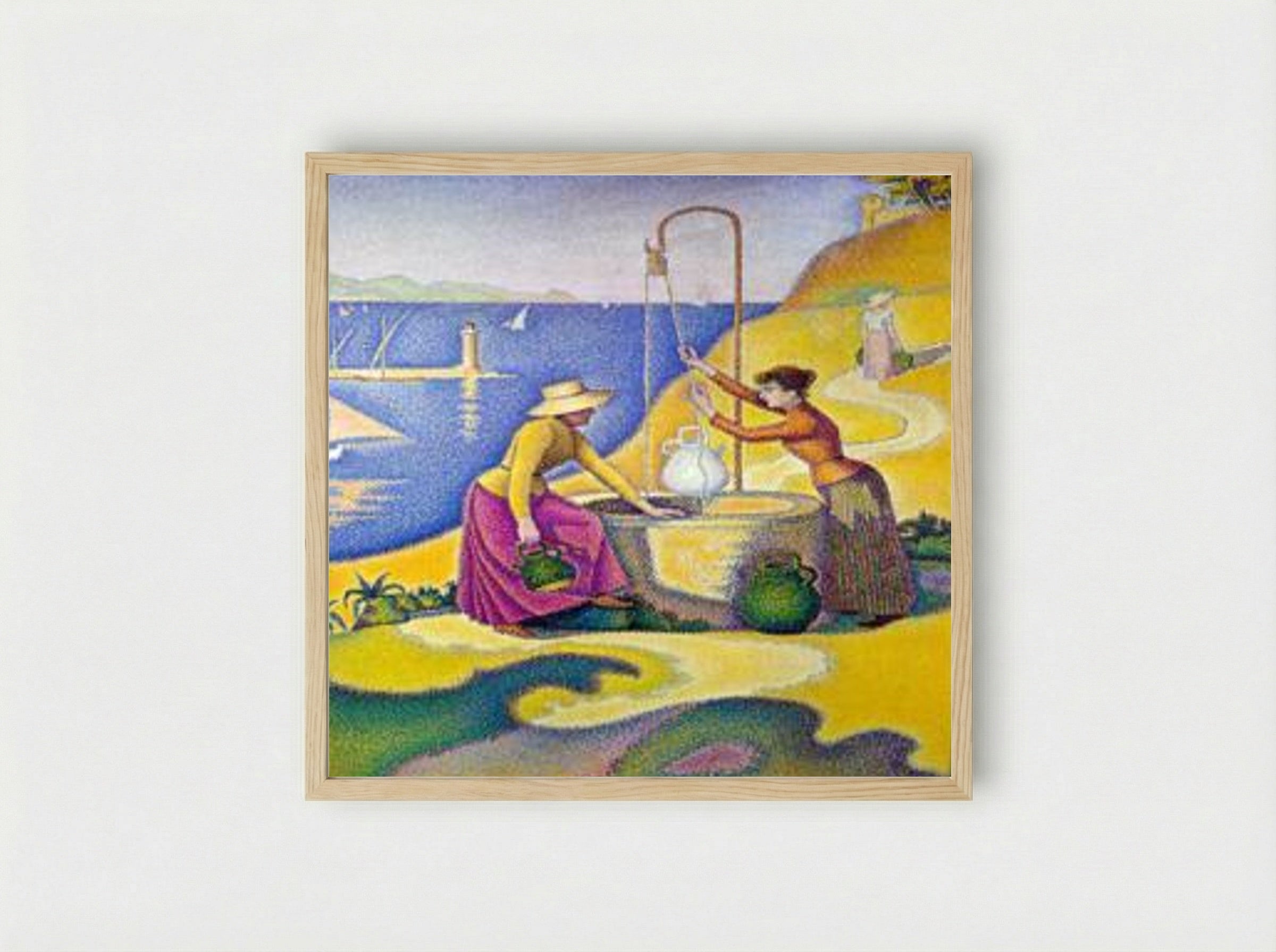 Young Women of Provence at the Well - Paul Signac - Framed Print Wood