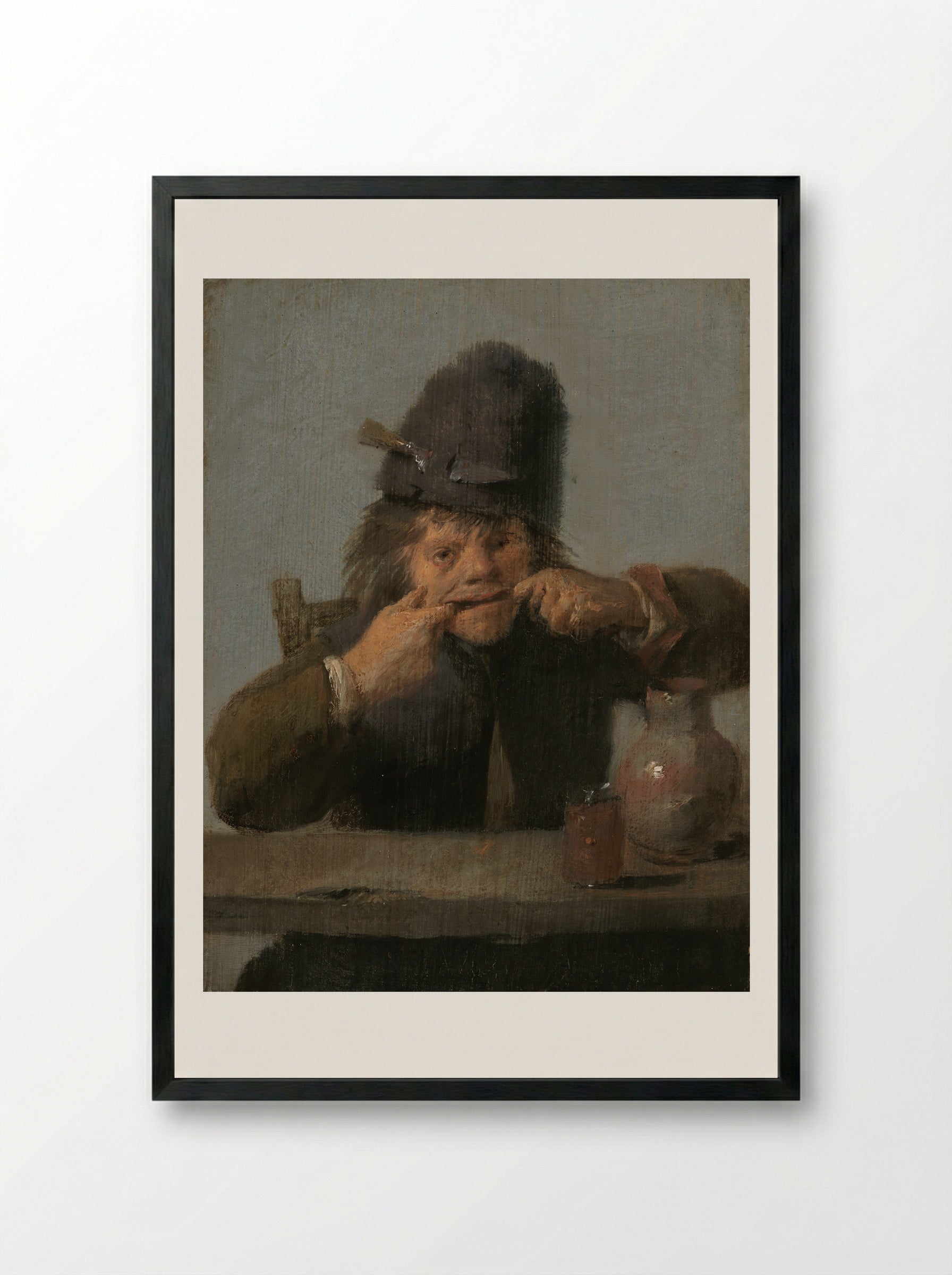 Youth Making a Face - Adriaen Brouwer - Framed Print Black