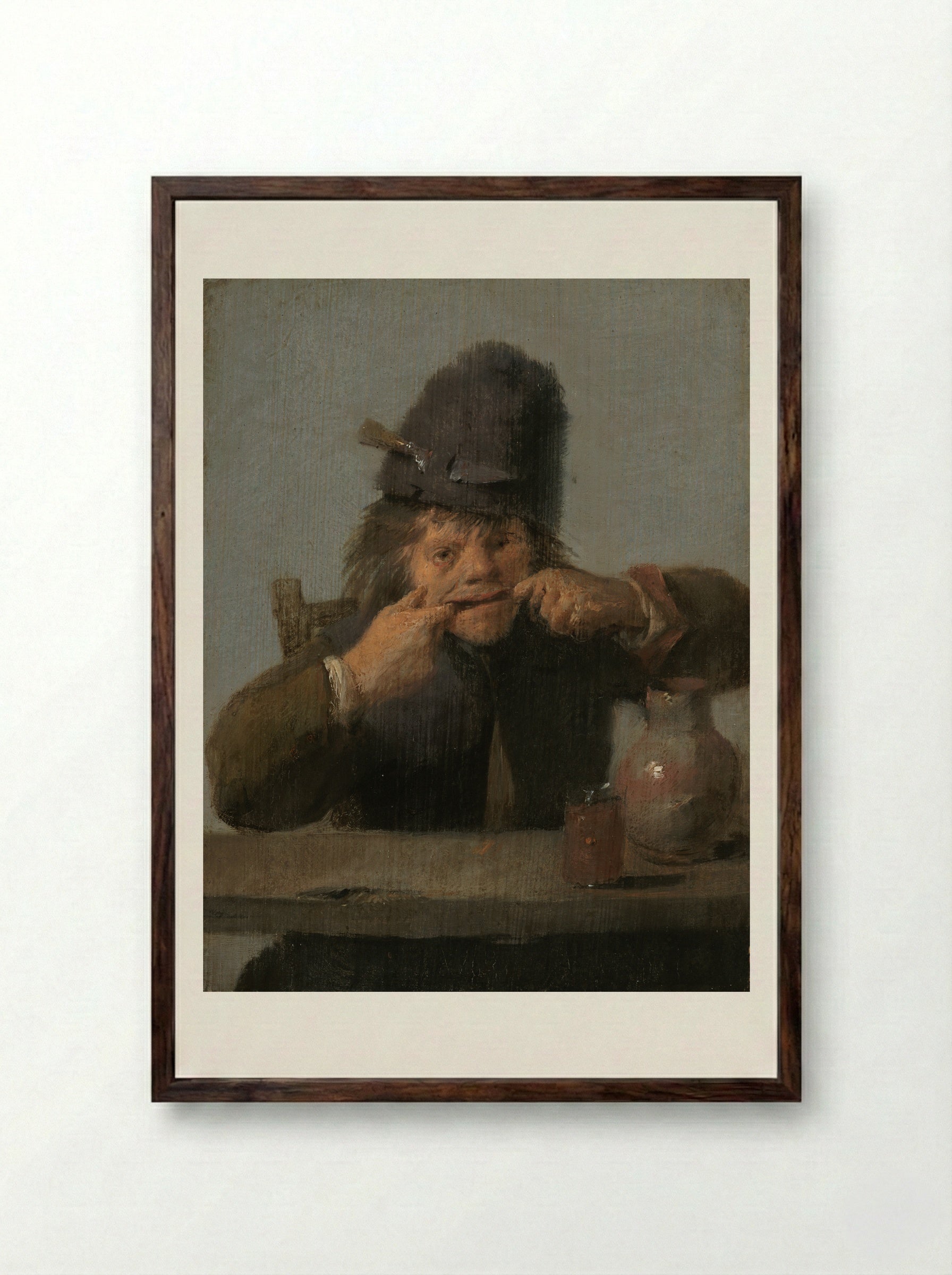 Youth Making a Face - Adriaen Brouwer - Framed Print Dark Wood