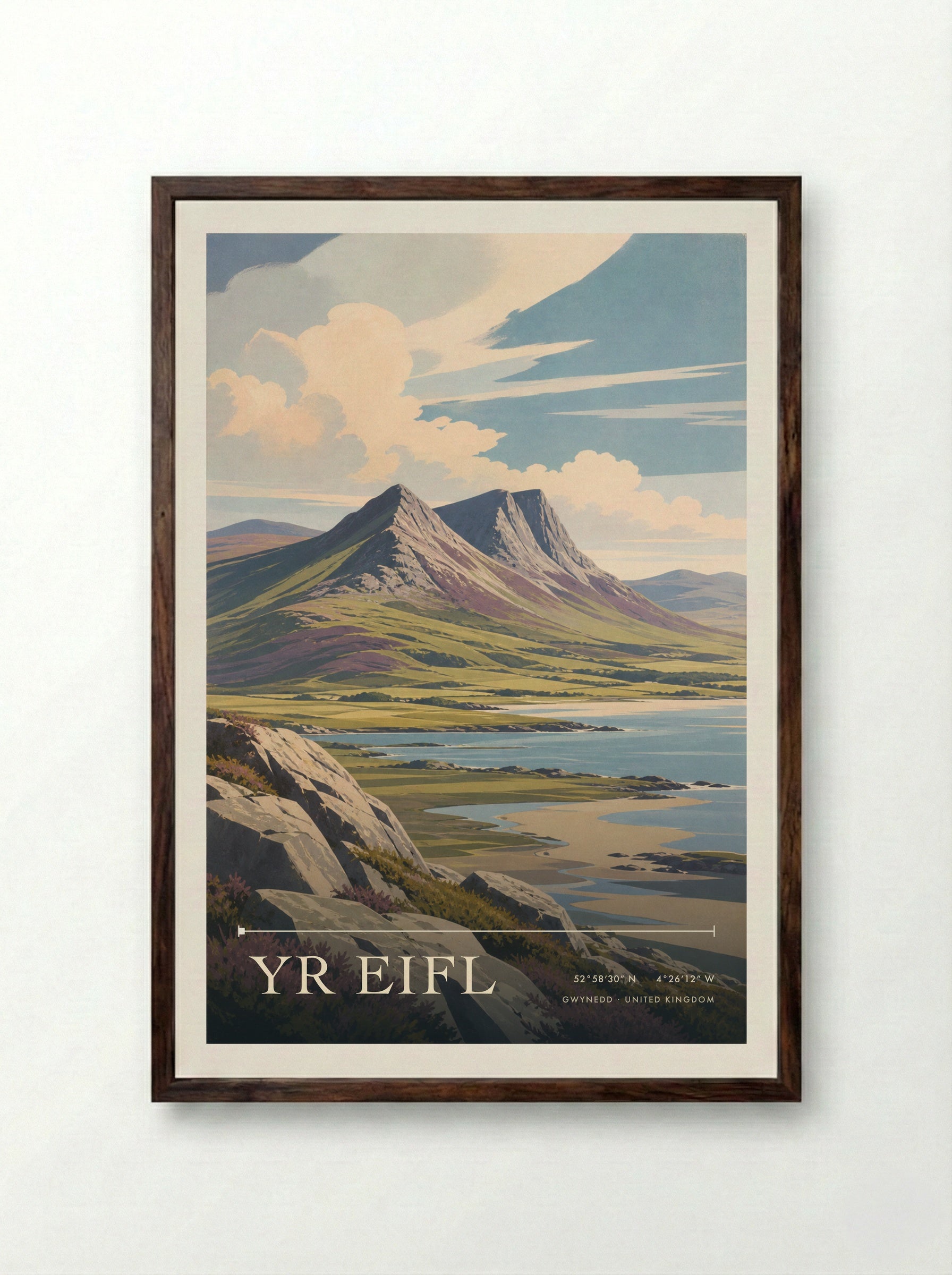 Yr Eifl Gwynedd United Kingdom Travel Poster - Framed Print Dark Wood