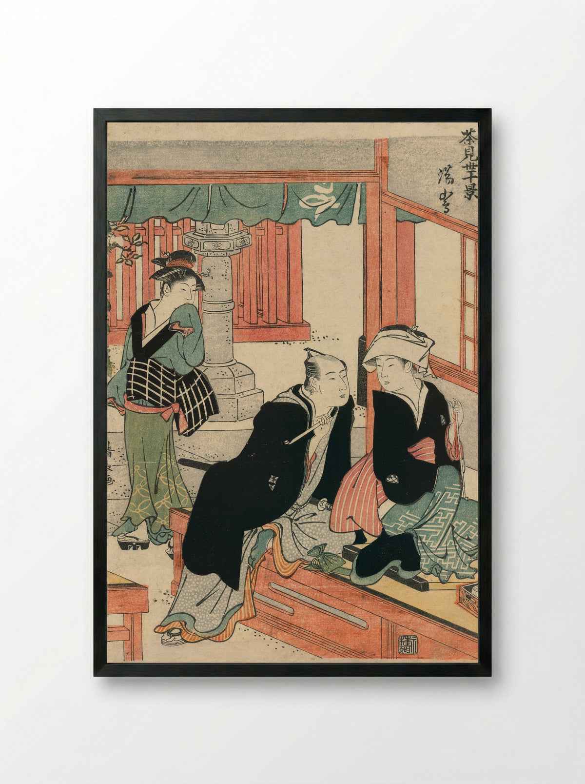 Yushima from the series Scenes of Ten Teahouses - Torii Kiyonaga - Framed Print Black