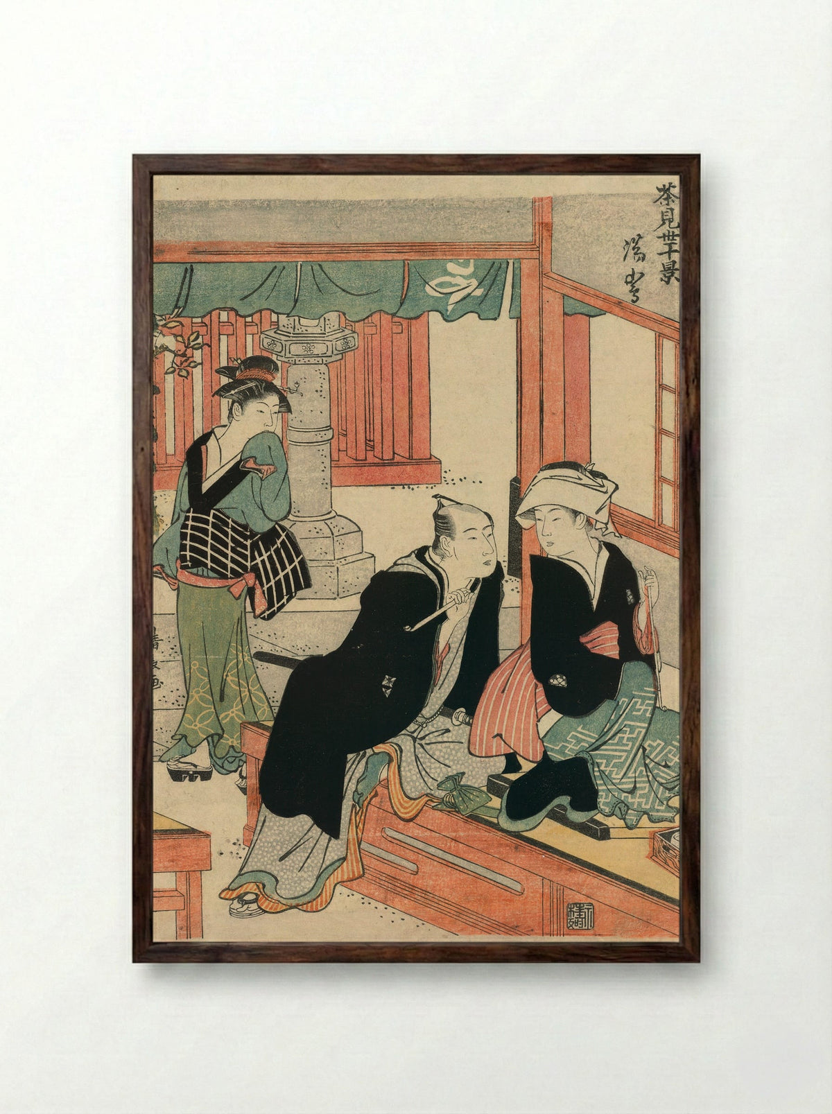 Yushima from the series Scenes of Ten Teahouses - Torii Kiyonaga - Framed Print Dark Wood