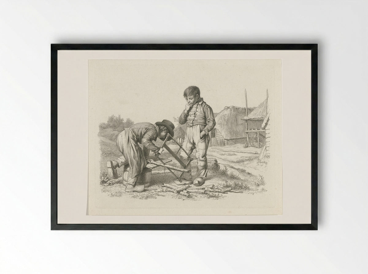 Zagende en een staande jongen - Jacob Ernst Marcus - Framed Print Black
