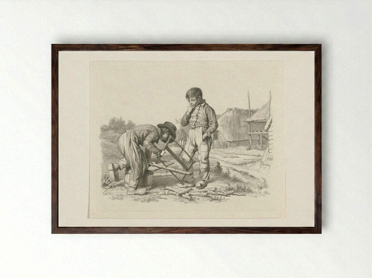Zagende en een staande jongen - Jacob Ernst Marcus - Framed Print Dark Wood