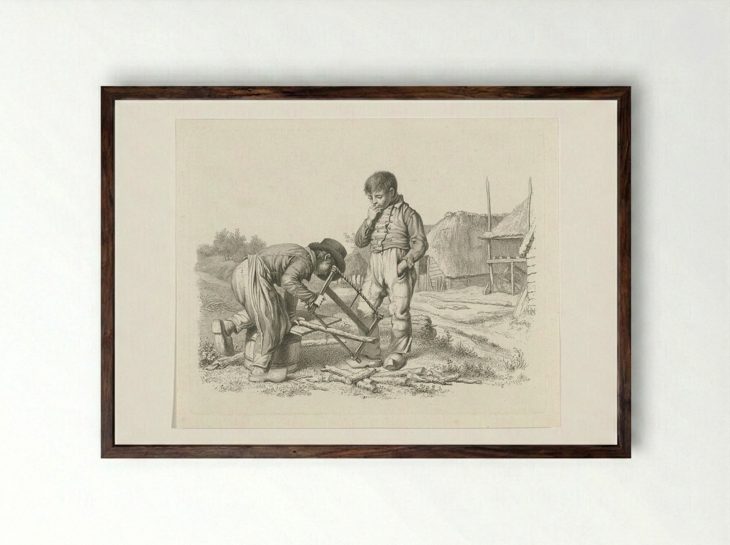 Zagende en een staande jongen - Jacob Ernst Marcus - Framed Print Dark Wood