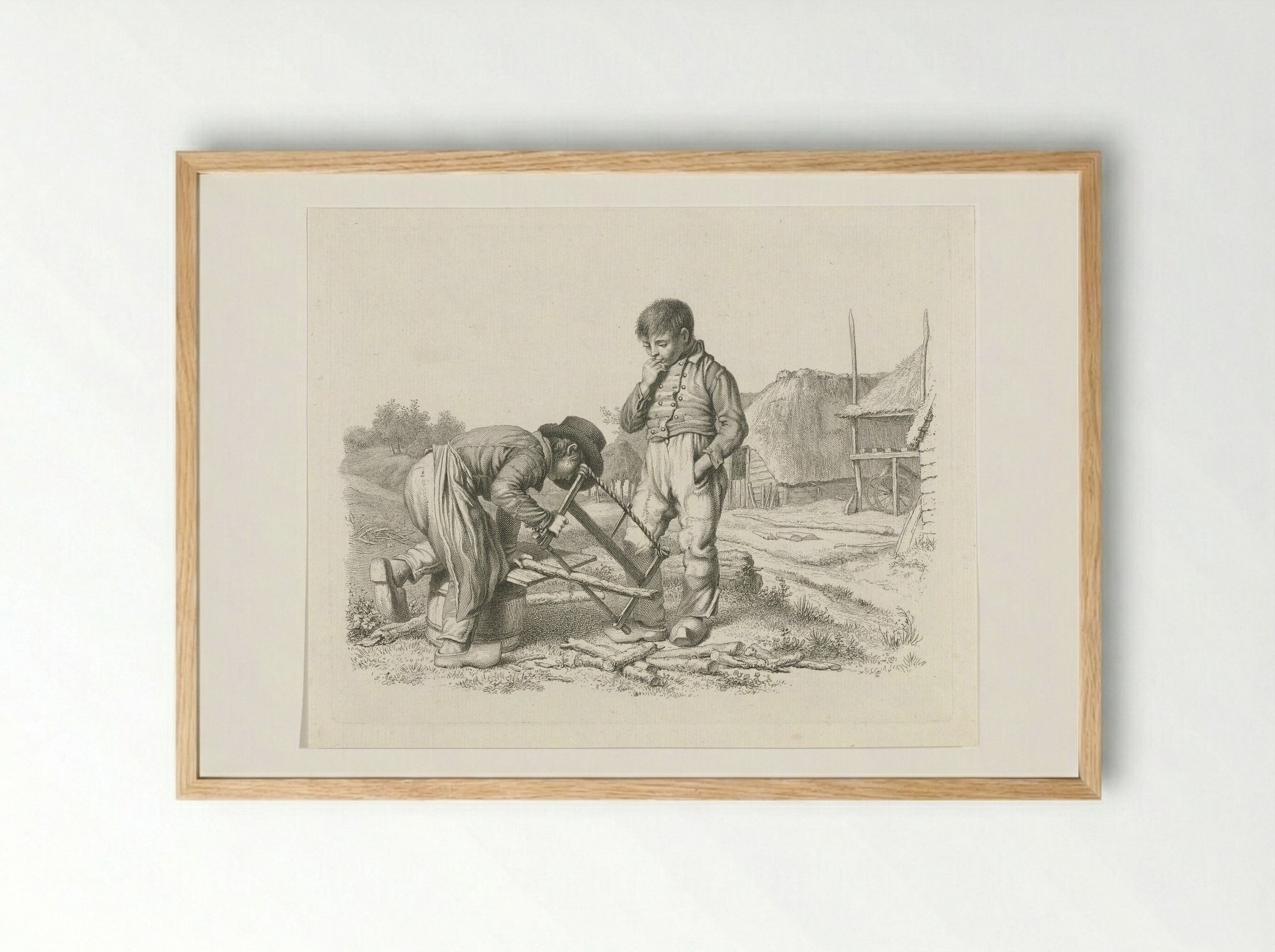 Zagende en een staande jongen - Jacob Ernst Marcus - Framed Print Wood