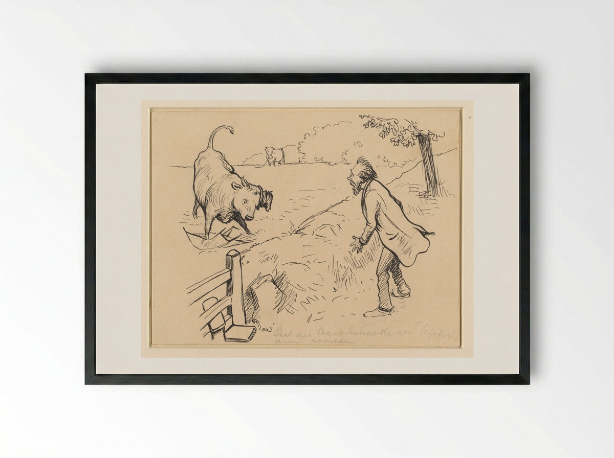 Zal dat beest een vegetariër zoo behandelen - Alfred Michael Roedstad Schmidt - Framed Print Black