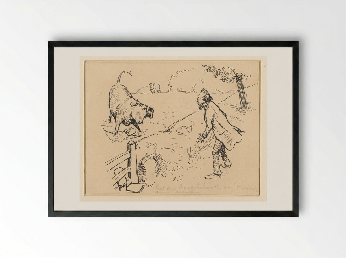 Zal dat beest een vegetariër zoo behandelen - Alfred Michael Roedstad Schmidt - Framed Print Black
