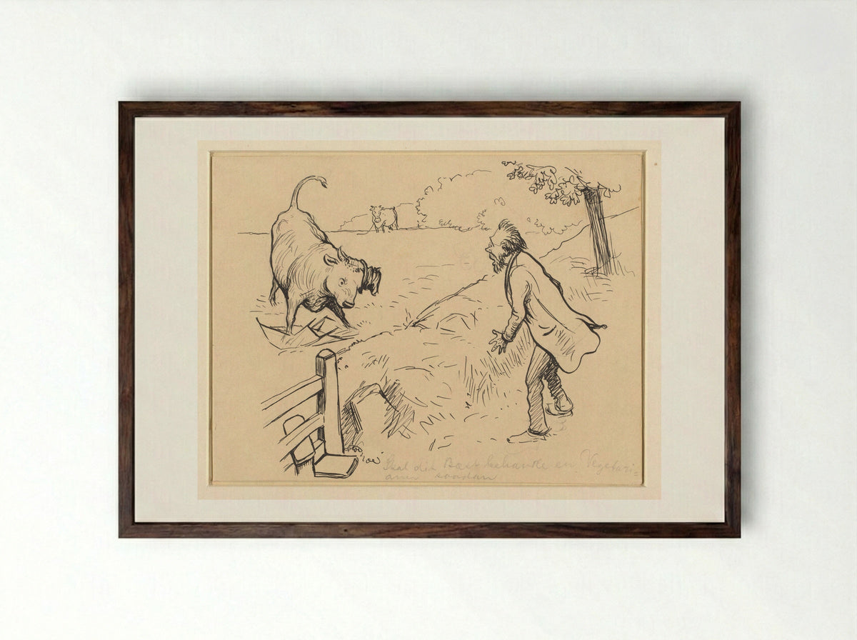 Zal dat beest een vegetariër zoo behandelen - Alfred Michael Roedstad Schmidt - Framed Print Dark Wood