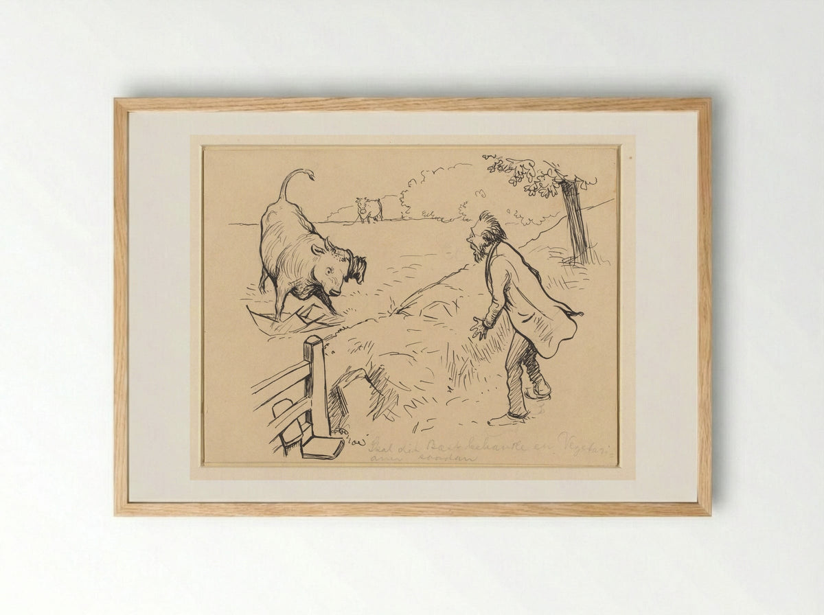 Zal dat beest een vegetariër zoo behandelen - Alfred Michael Roedstad Schmidt - Framed Print Wood