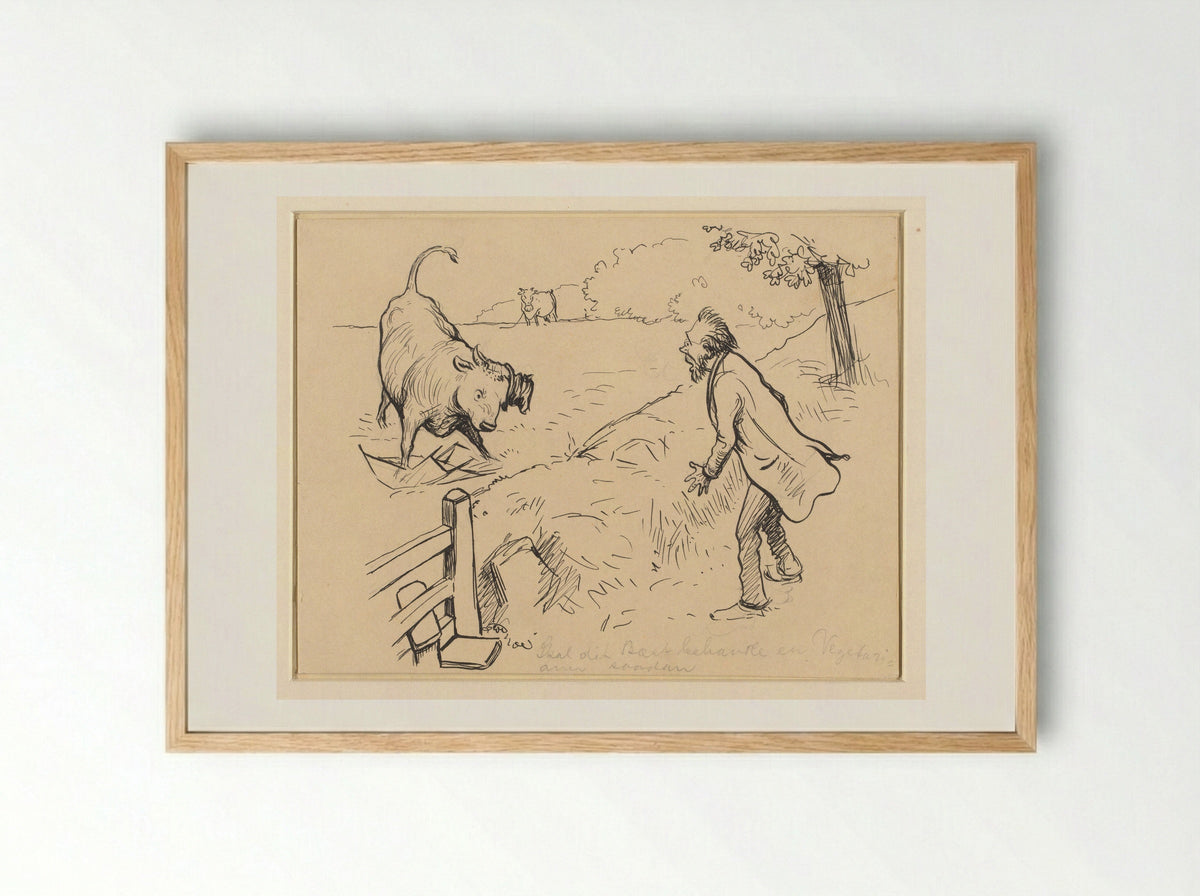 Zal dat beest een vegetariër zoo behandelen - Alfred Michael Roedstad Schmidt - Framed Print Wood