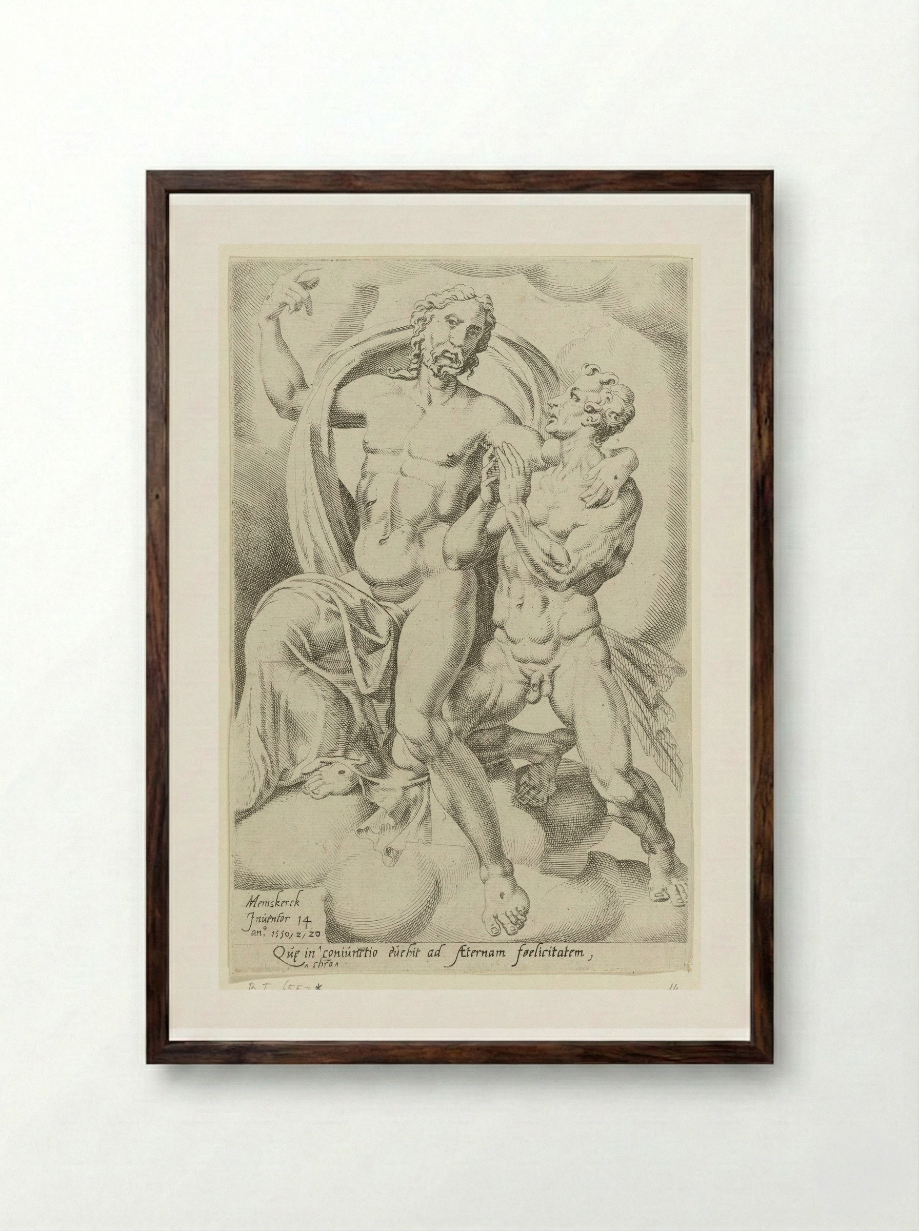 Zaligheid wordt bereikt door een te worden met Christus - Dirck Volckertsz. Coornhert - Framed Print Dark Wood