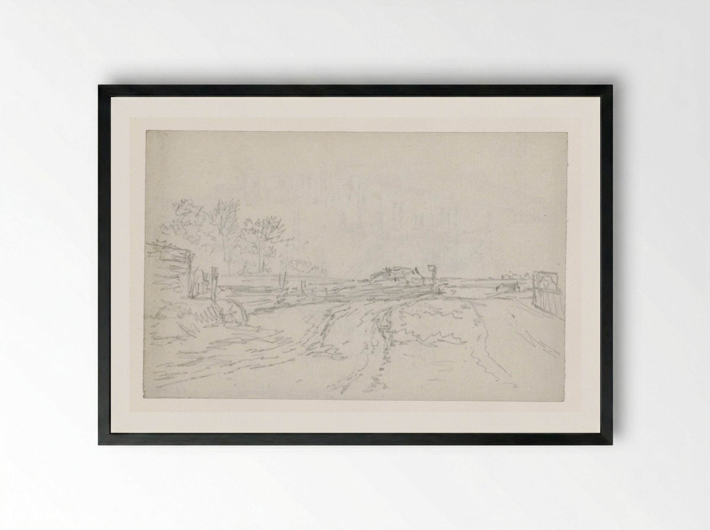 Zandige weg met enkele boerderijen - Georges Michel - Framed Print Black