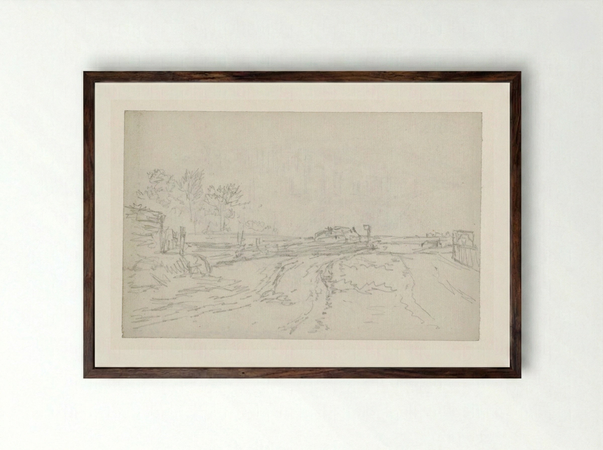 Zandige weg met enkele boerderijen - Georges Michel - Framed Print Dark Wood