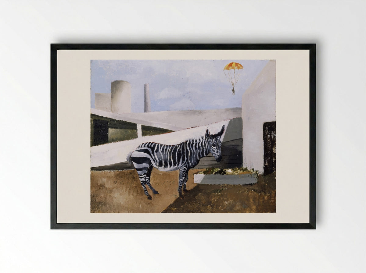 Zebra and Parachute - Christopher Wood - Framed Print Black