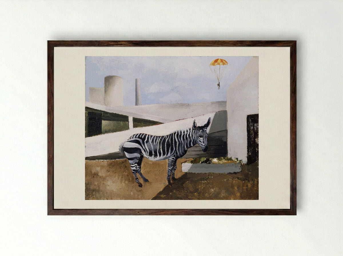 Zebra and Parachute - Christopher Wood - Framed Print Dark Wood