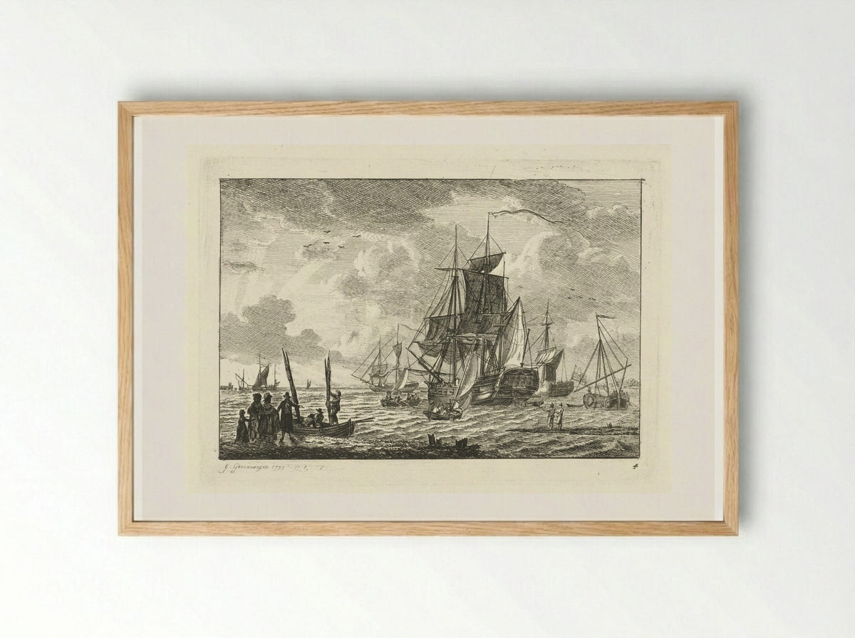 Zeegezicht met diverse schepen - Gerrit Groenewegen - Framed Print Wood