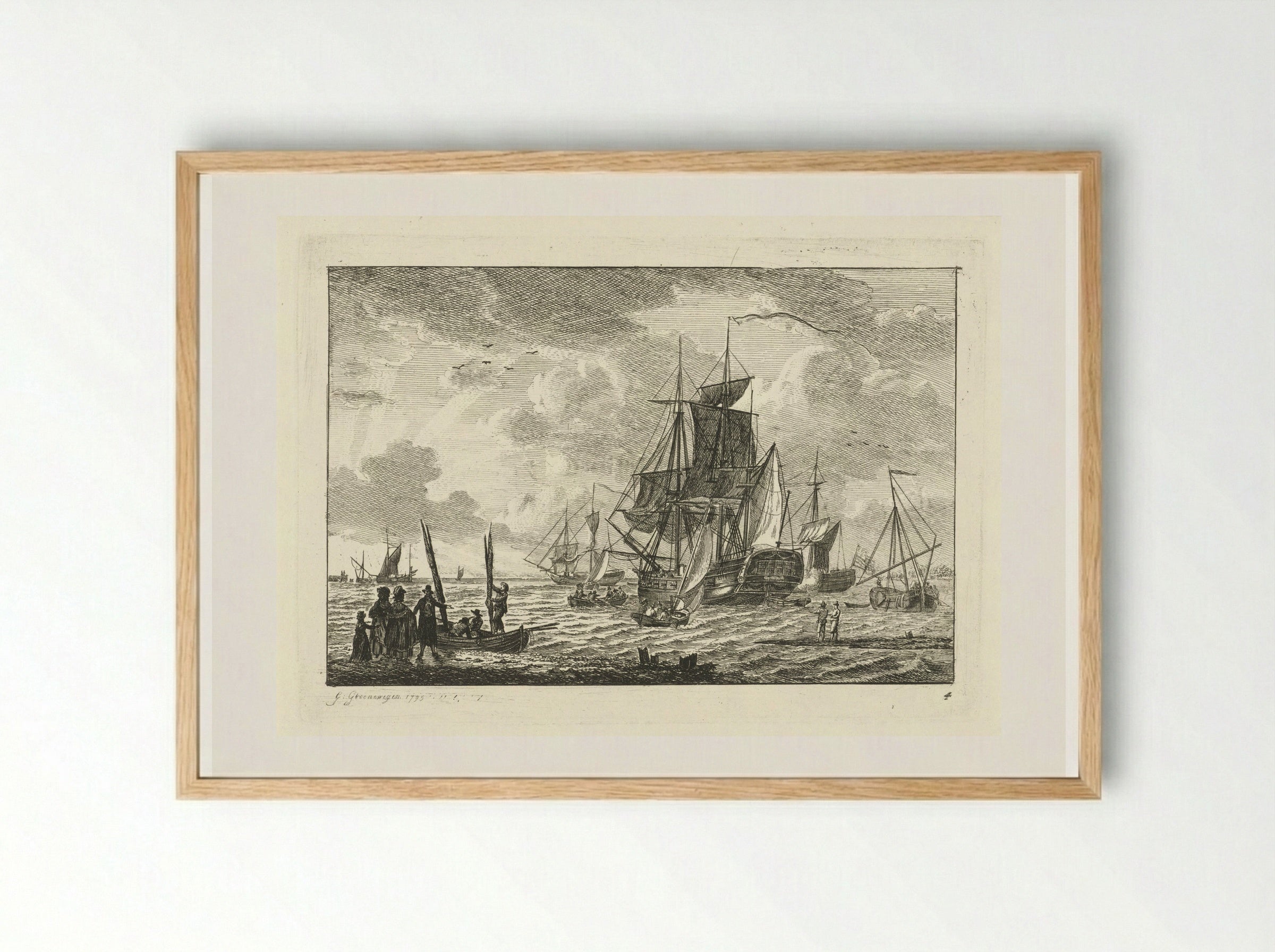 Zeegezicht met diverse schepen - Gerrit Groenewegen - Framed Print Wood