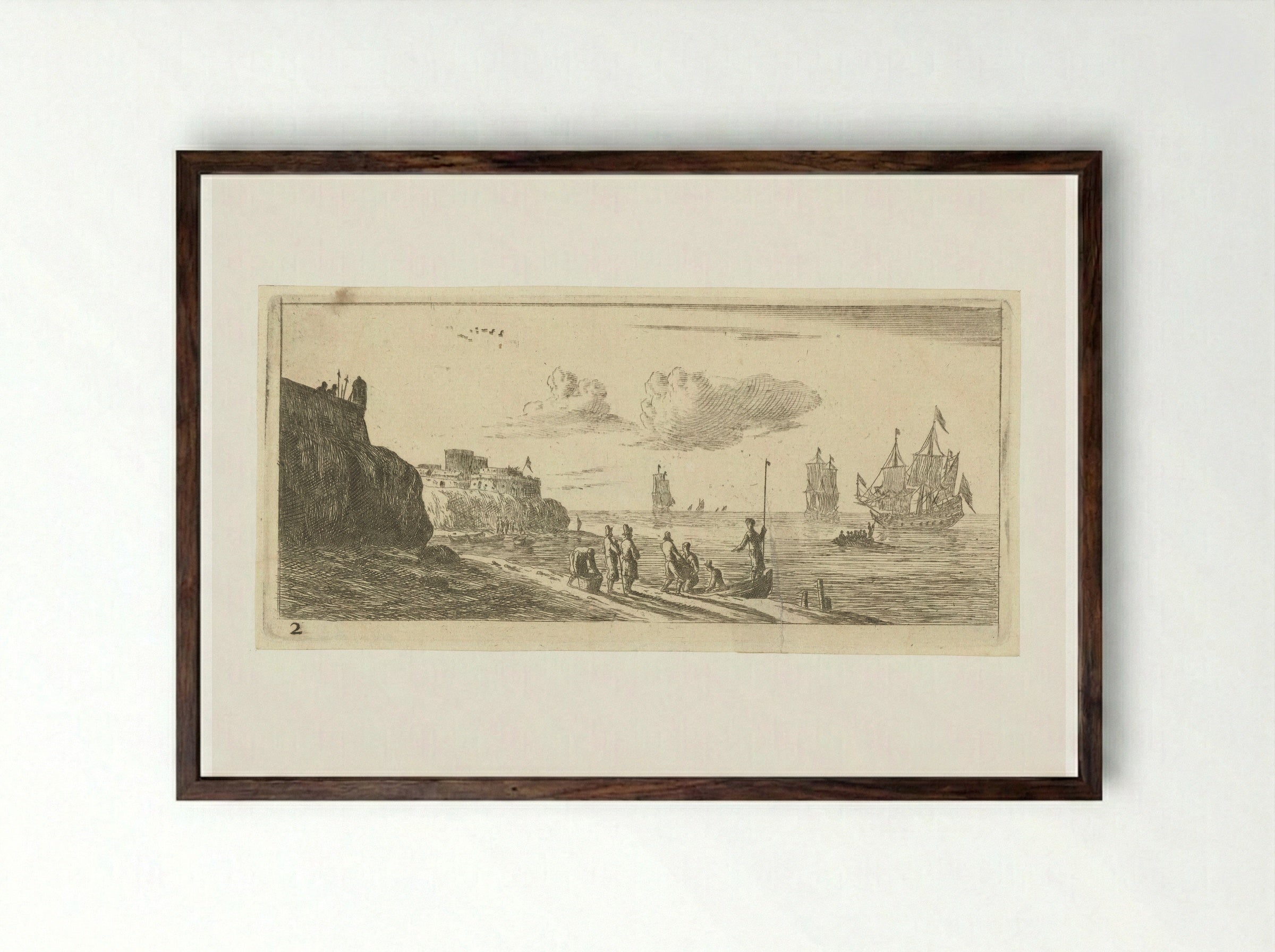 Zeegezicht met een vesting - Reinier Nooms - Framed Print Dark Wood