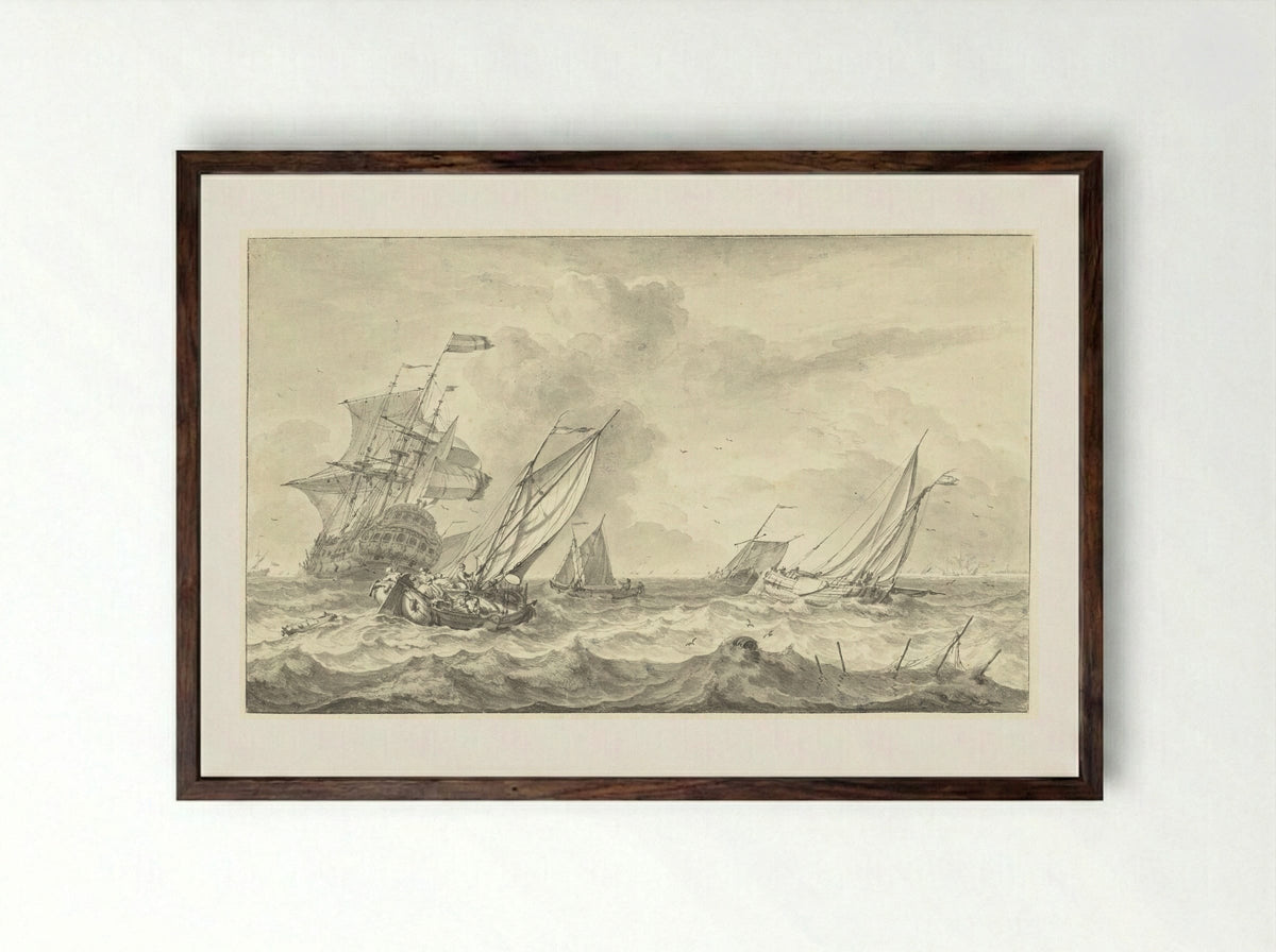 Zeegezicht - Hendrik Rietschoof - Framed Print Dark Wood