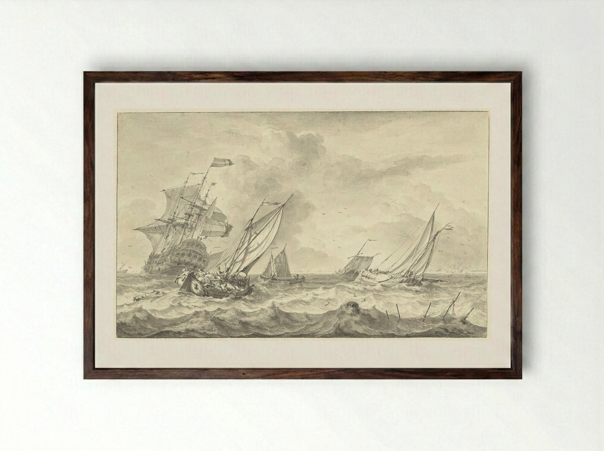 Zeegezicht - Hendrik Rietschoof - Framed Print Dark Wood