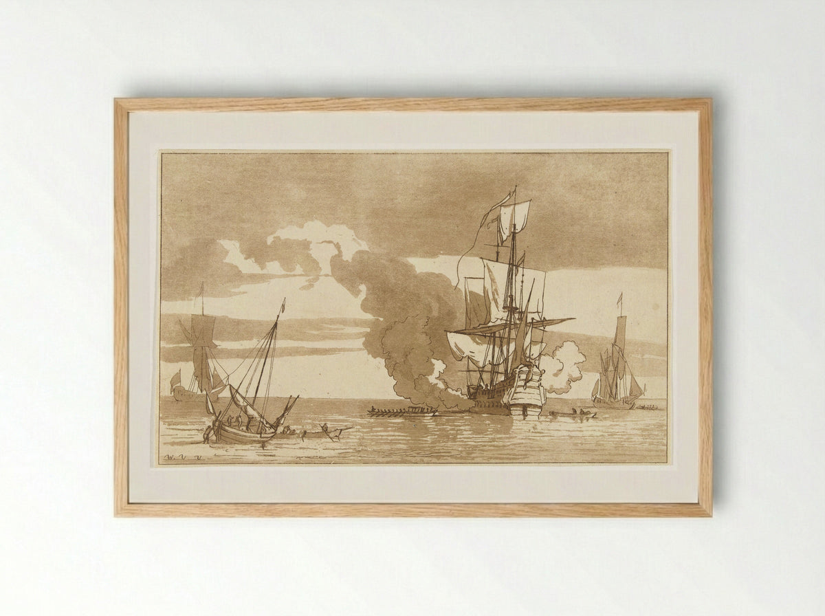 Zeeslag (Naval Battle) - Anthonie van den Bos - Framed Print Wood