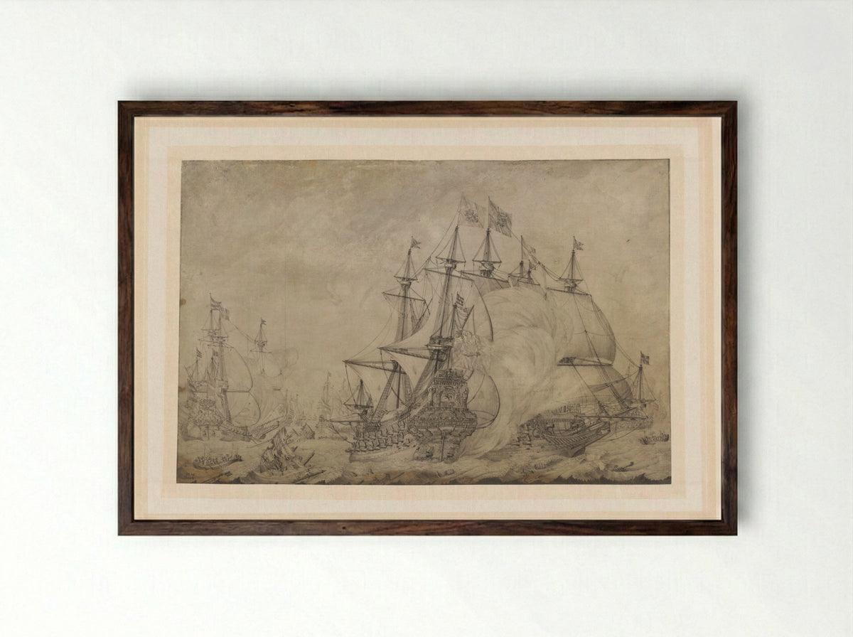 Zeeslag bij Terheide - J. Plas - Framed Print Dark Wood