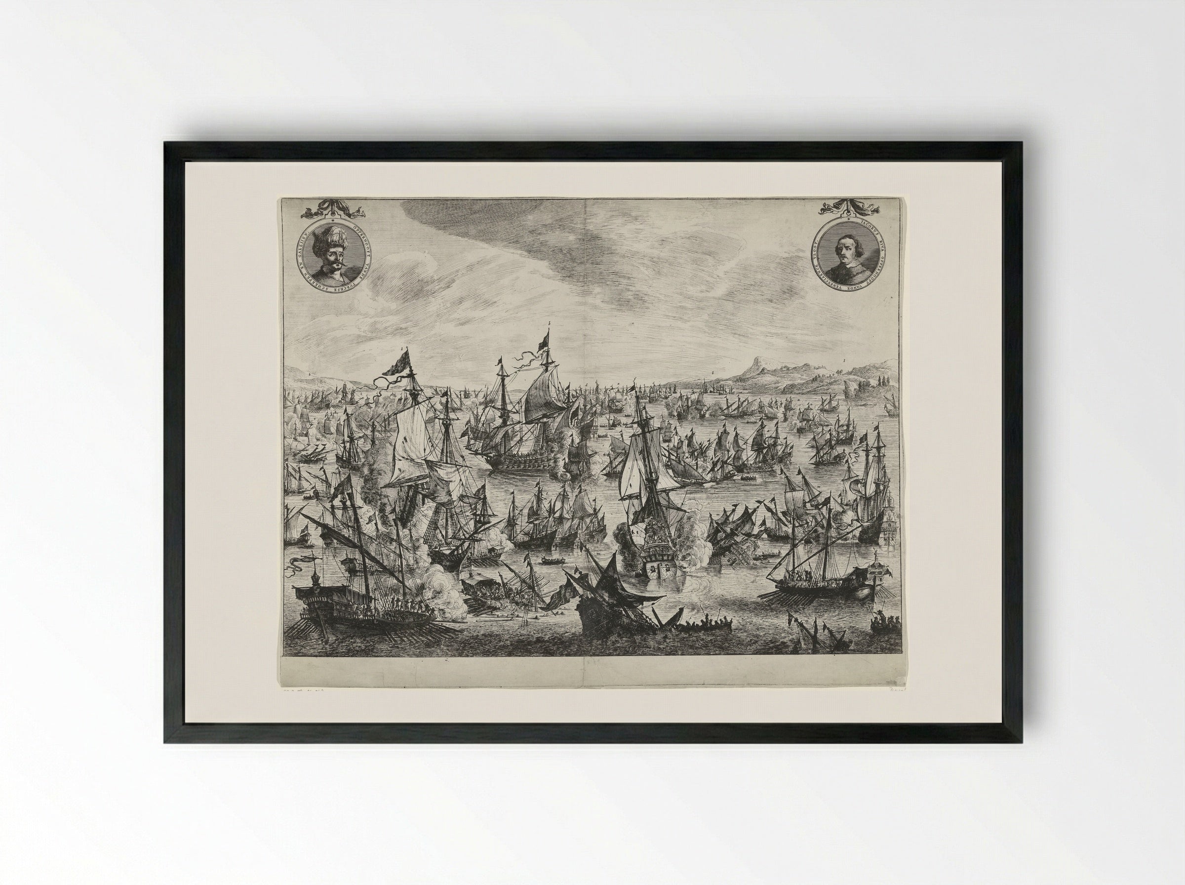 Zeeslag bij de haven van Focchies in 1649 - Pieter Nolpe - Framed Print Black