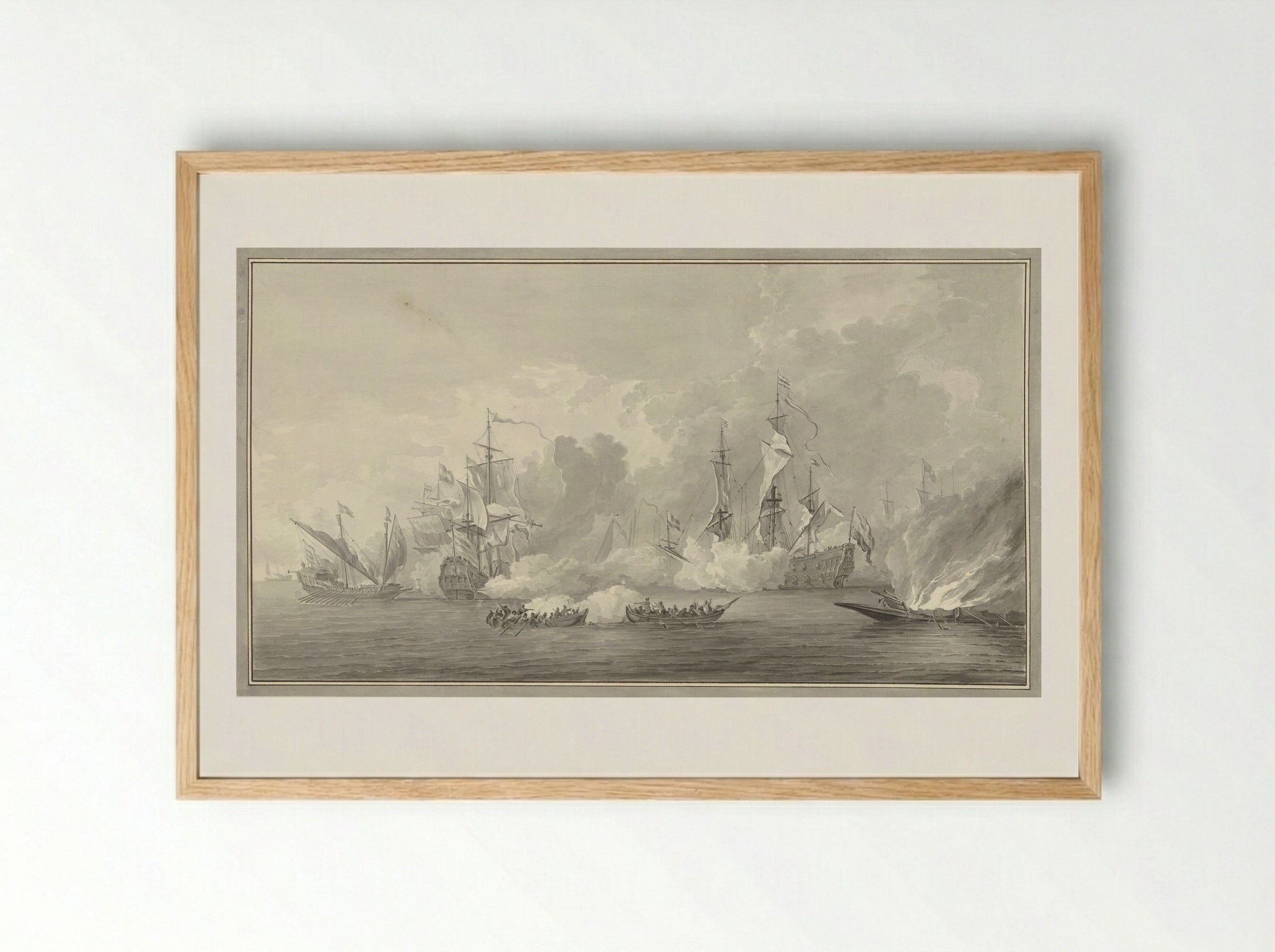 Zeeslag, mogelijk bij Kijkduin op 21 augustus 1673 - Nicolaes Muys - Framed Print Wood