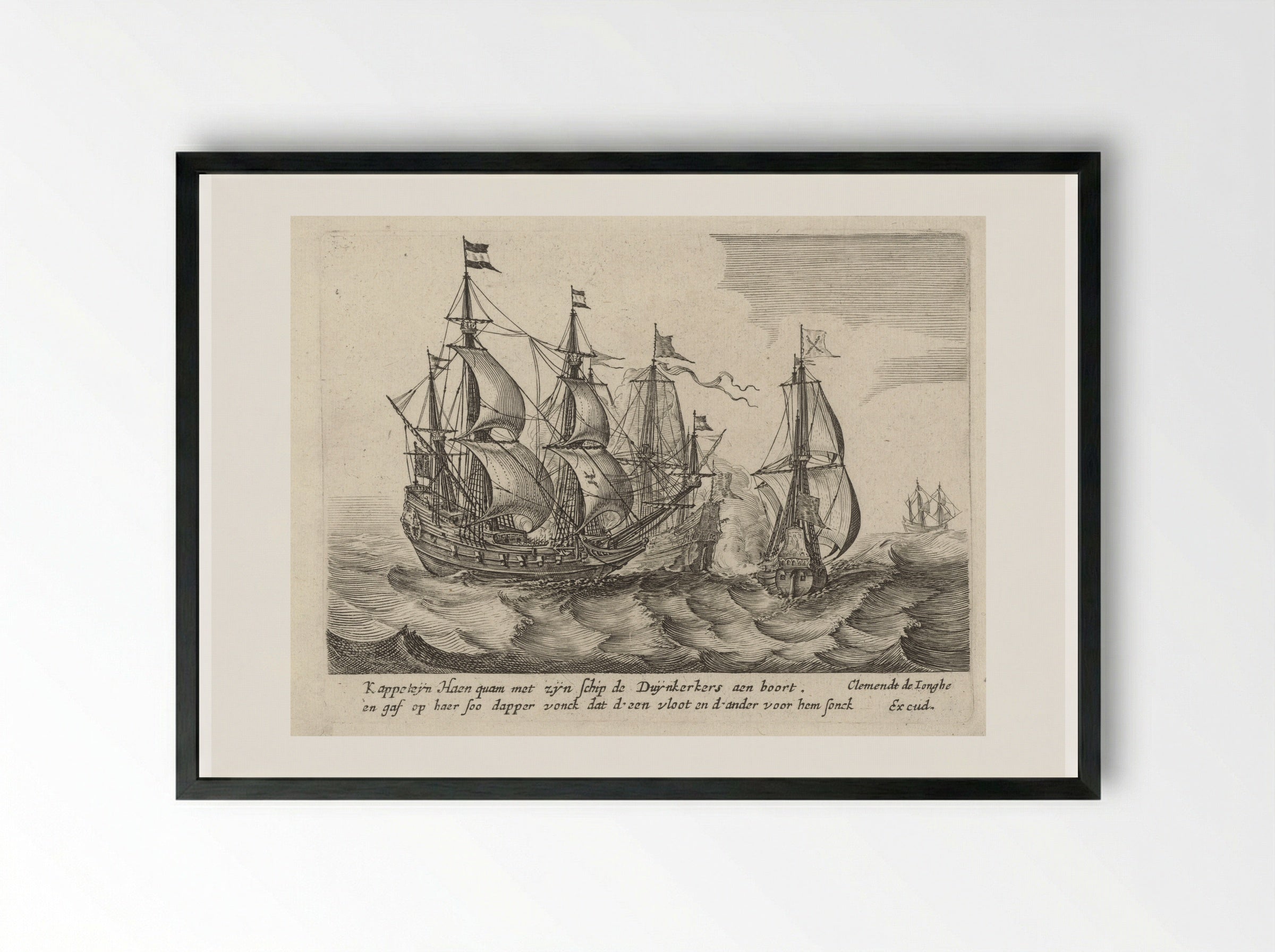 Zeeslag tussen drie zeilschepen - Salomon Savery - Framed Print Black
