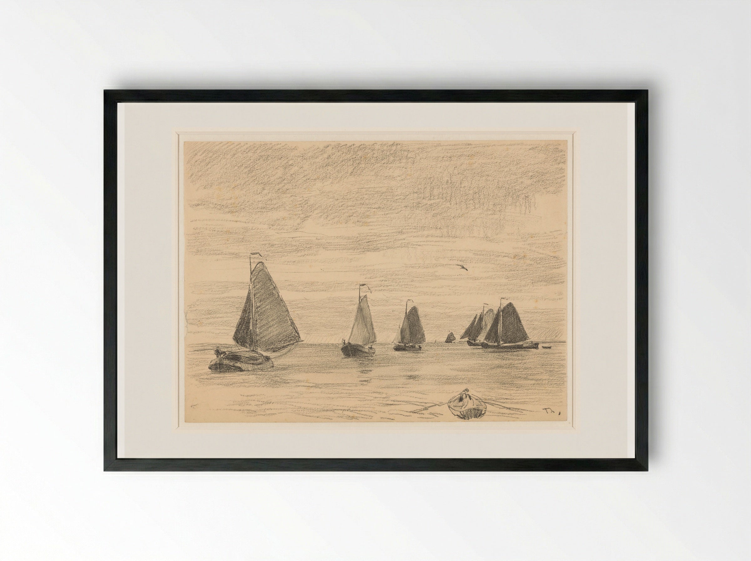 Zeilende Botters - Willem Bastiaan Tholen - Framed Print Black