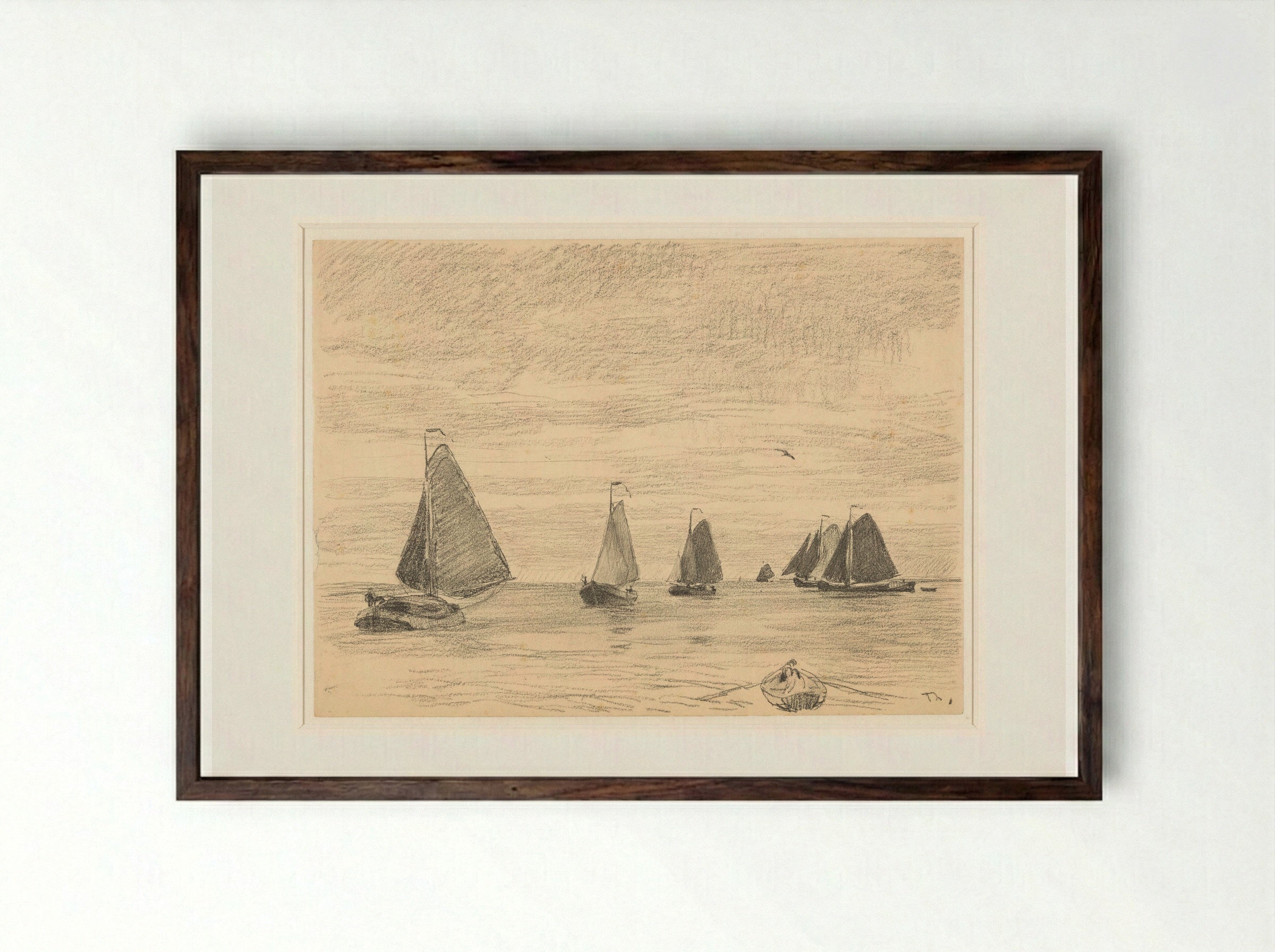 Zeilende Botters - Willem Bastiaan Tholen - Framed Print Dark Wood