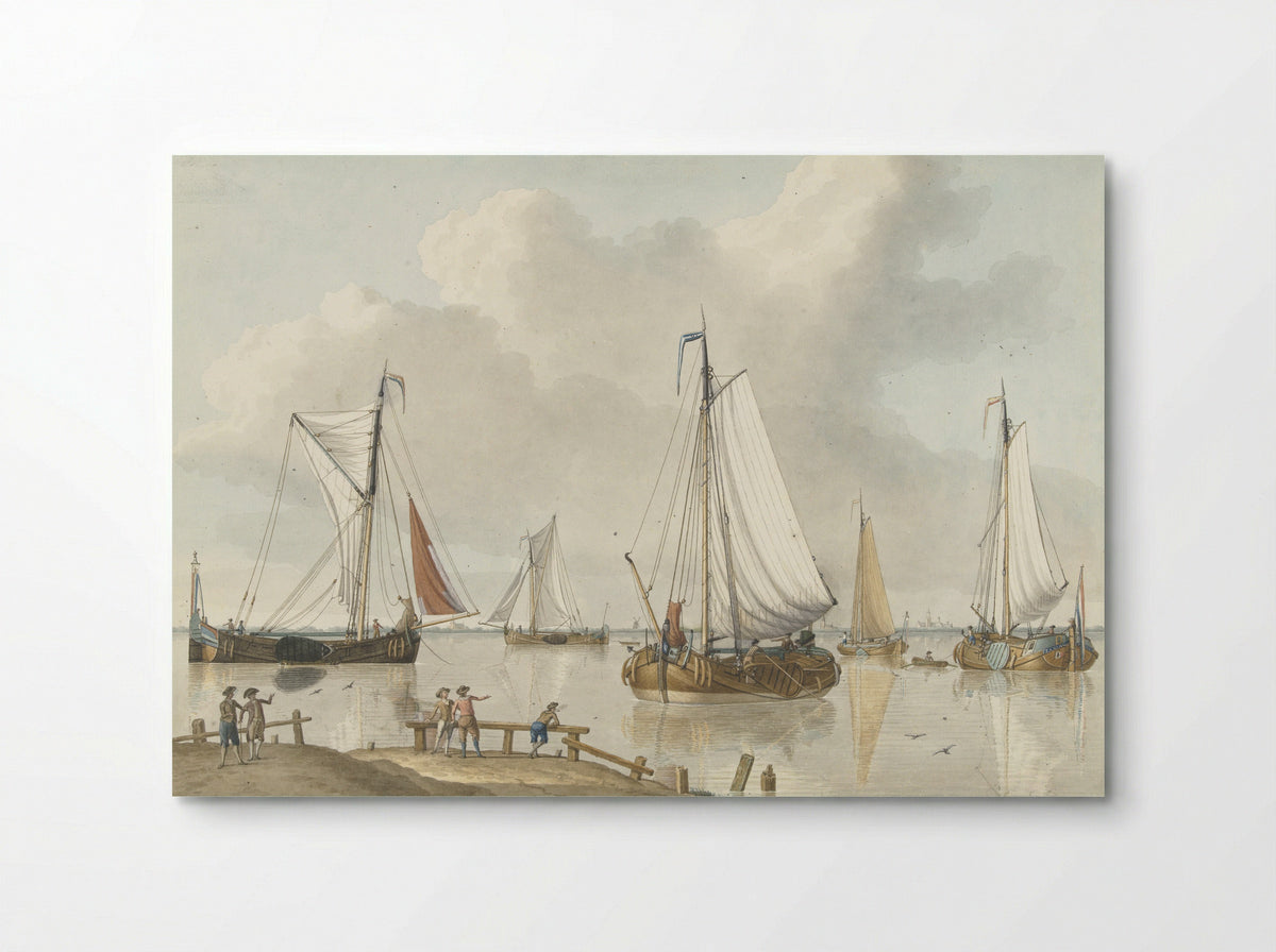 Zeilschepen, aan de kant staan vijf mannen - Jan Arends - Poster
