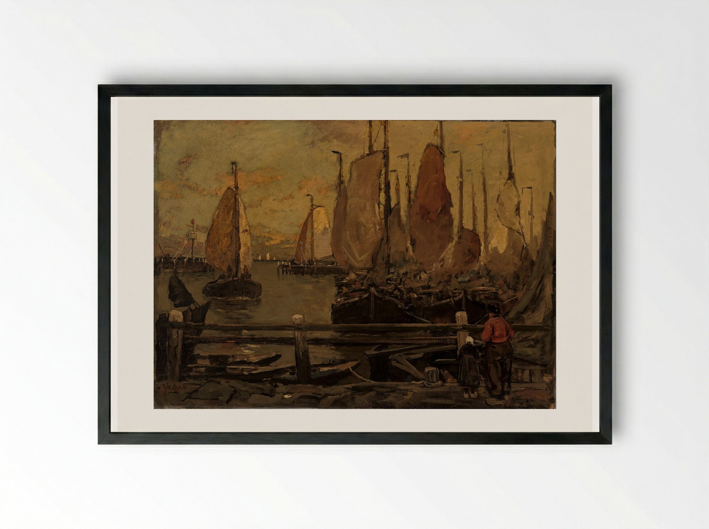 Zeilschepen in de haven van Oostende - Adolf le Comte - Framed Print Black
