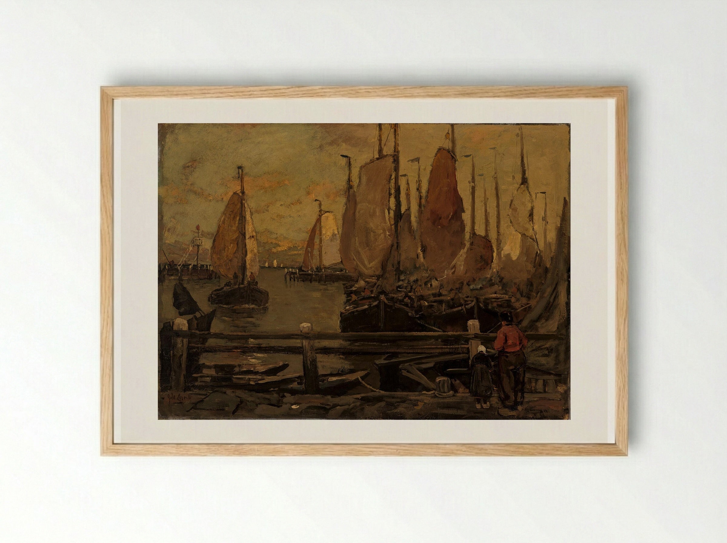 Zeilschepen in de haven van Oostende - Adolf le Comte - Framed Print Wood