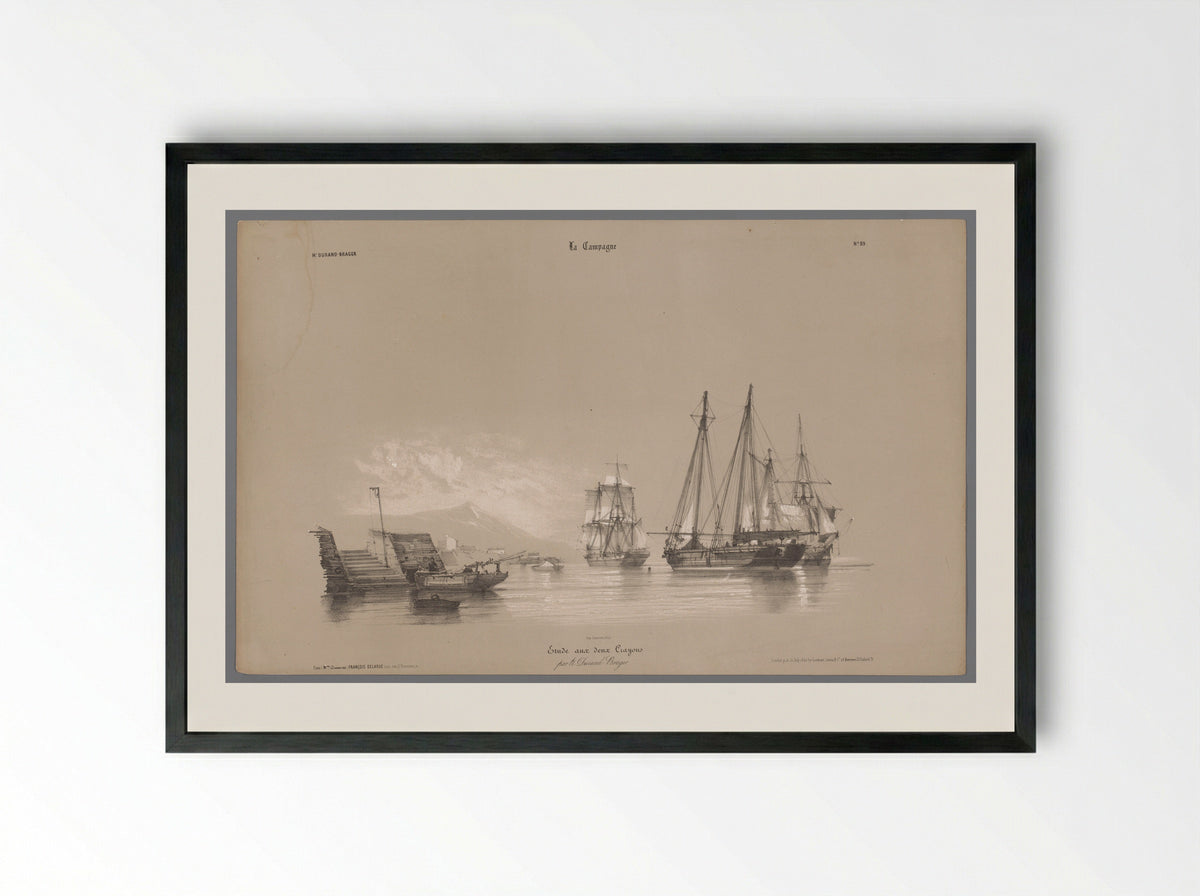 Zeilschepen in de haven - Bernard Romain Julien - Framed Print Black
