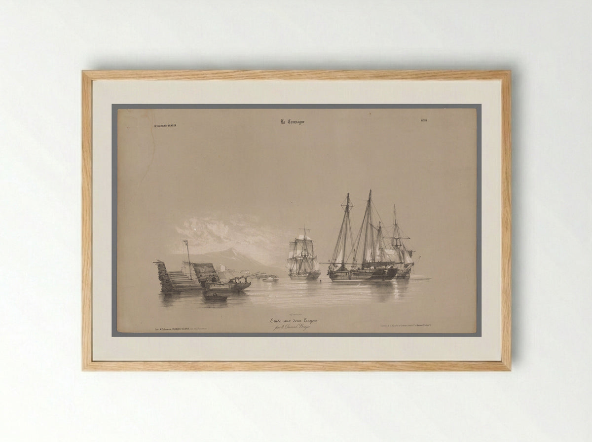 Zeilschepen in de haven - Bernard Romain Julien - Framed Print Wood