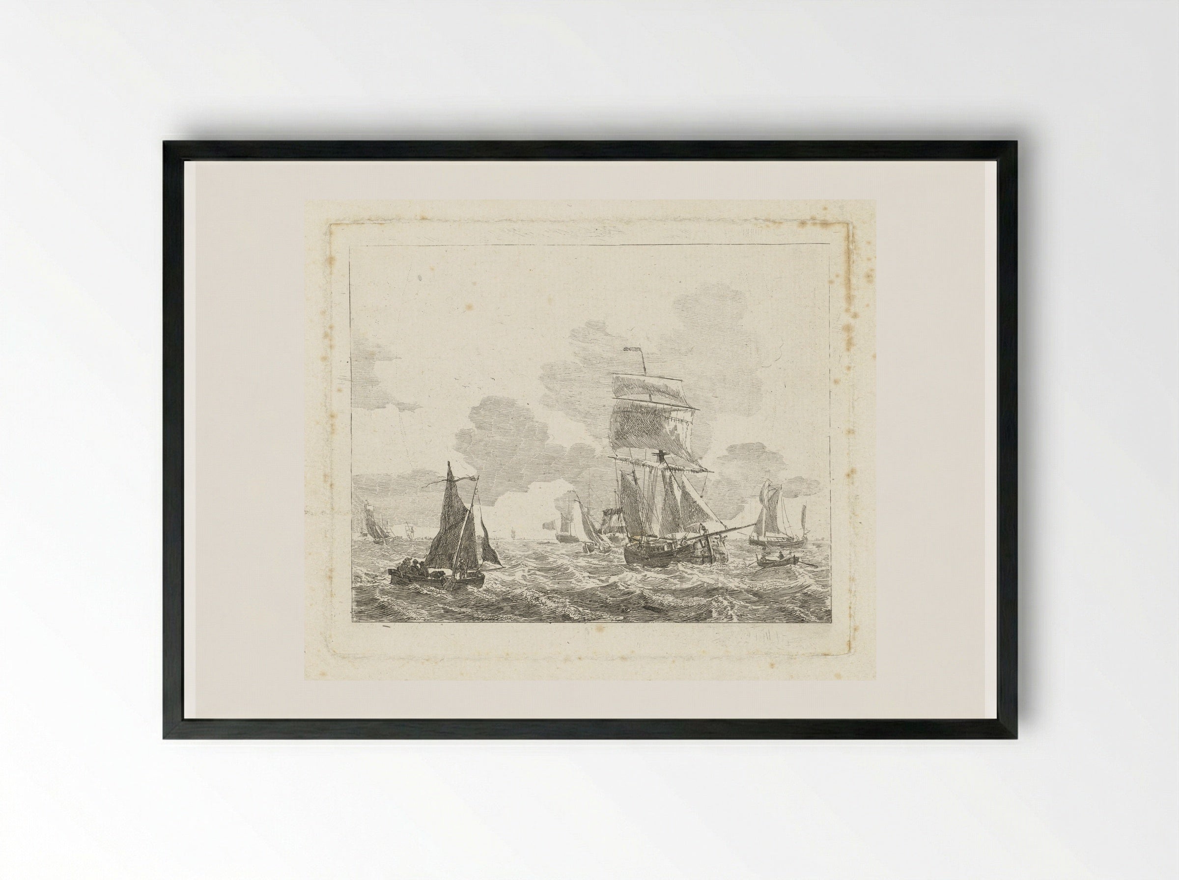 Zeilschepen op onrustig water - Gerrit Groenewegen - Framed Print Black